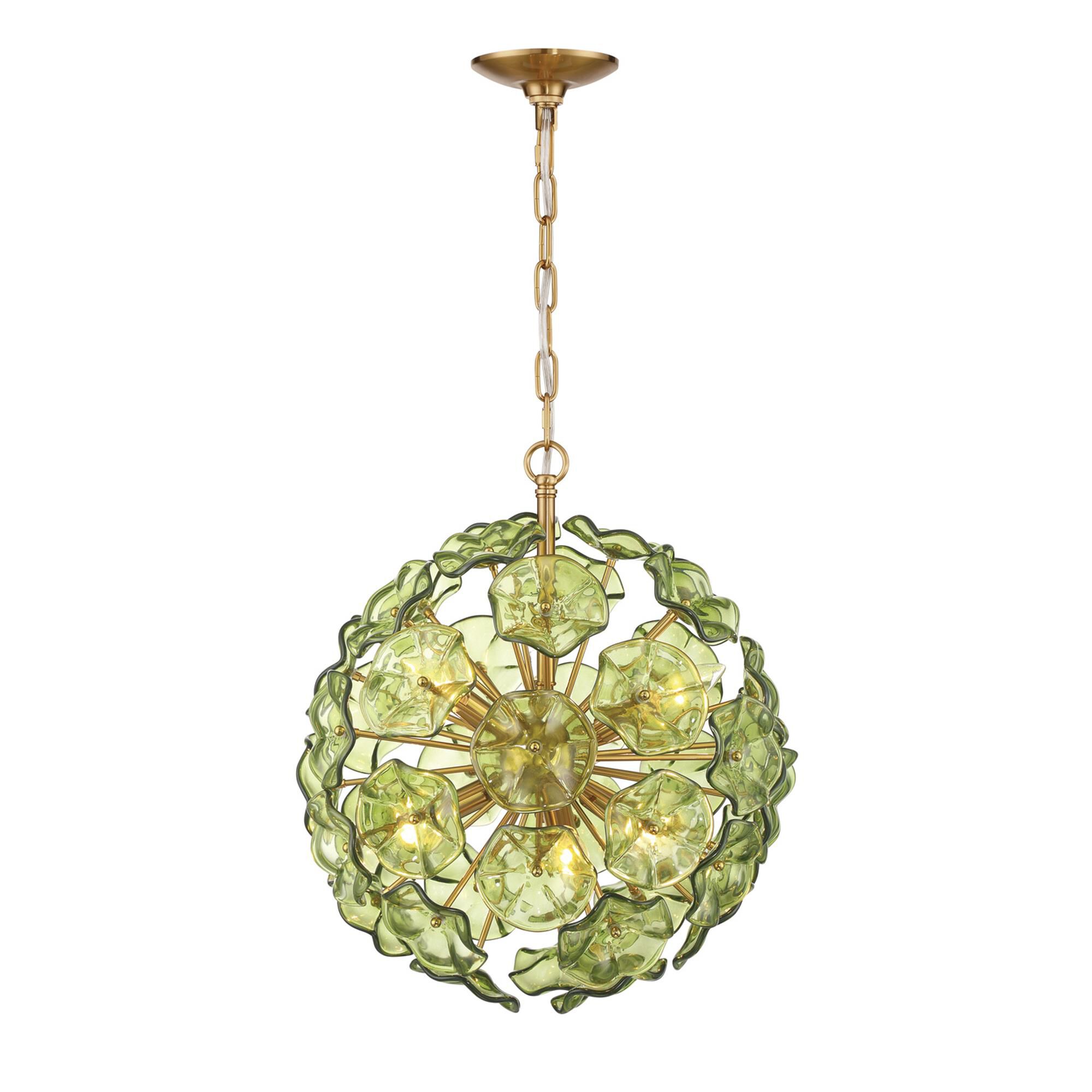 Shown in Aged Brass finish and Floral Glass Petals crystal