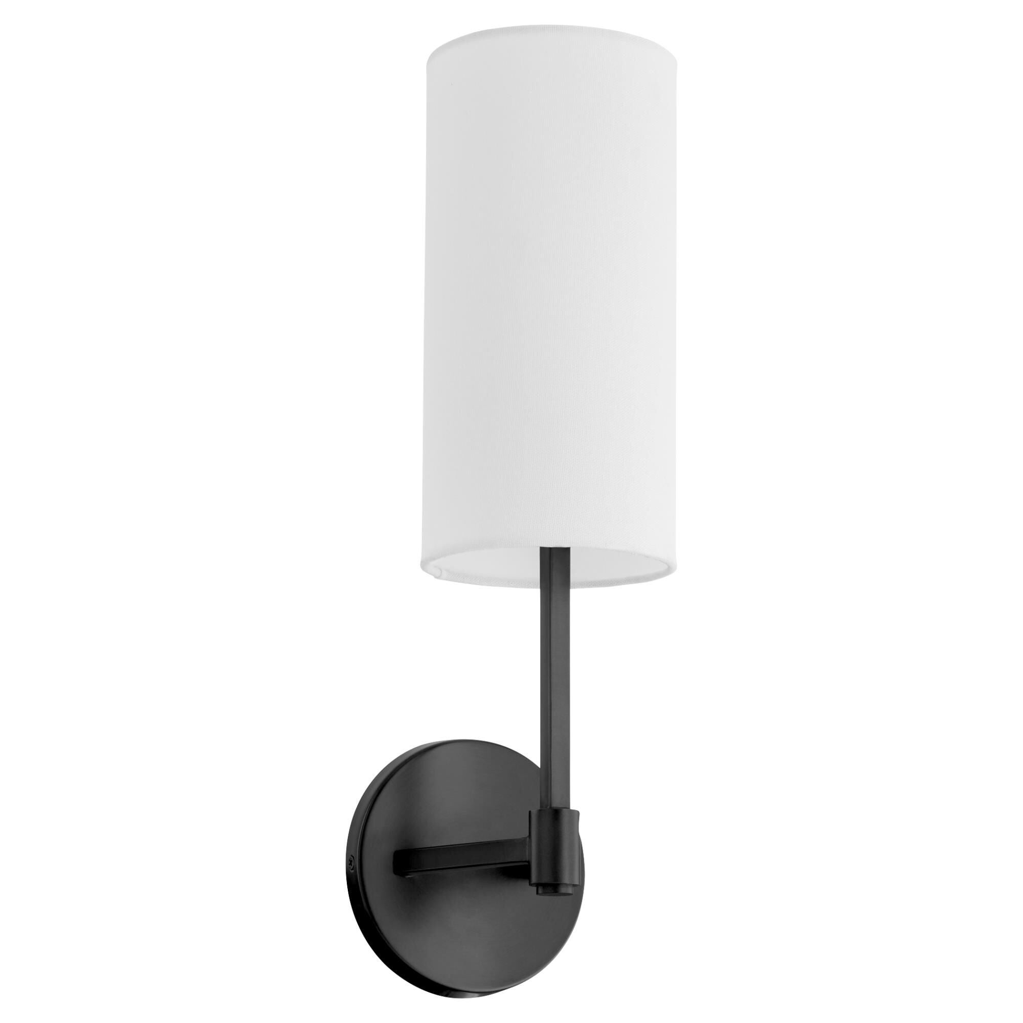 Shown in Matte Black finish and White Linen shade