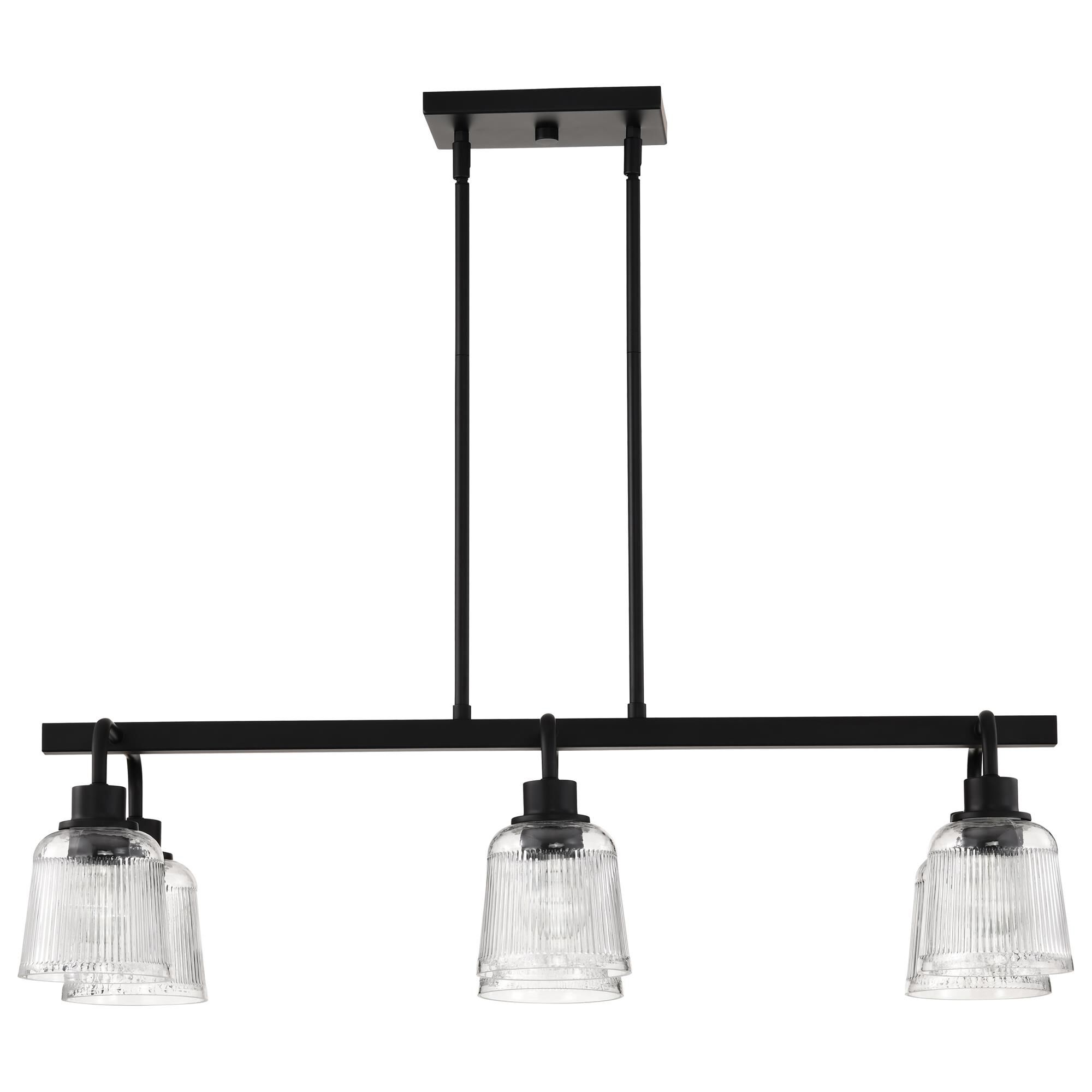 Shown in Matte Black finish and Clear Ribbed glass