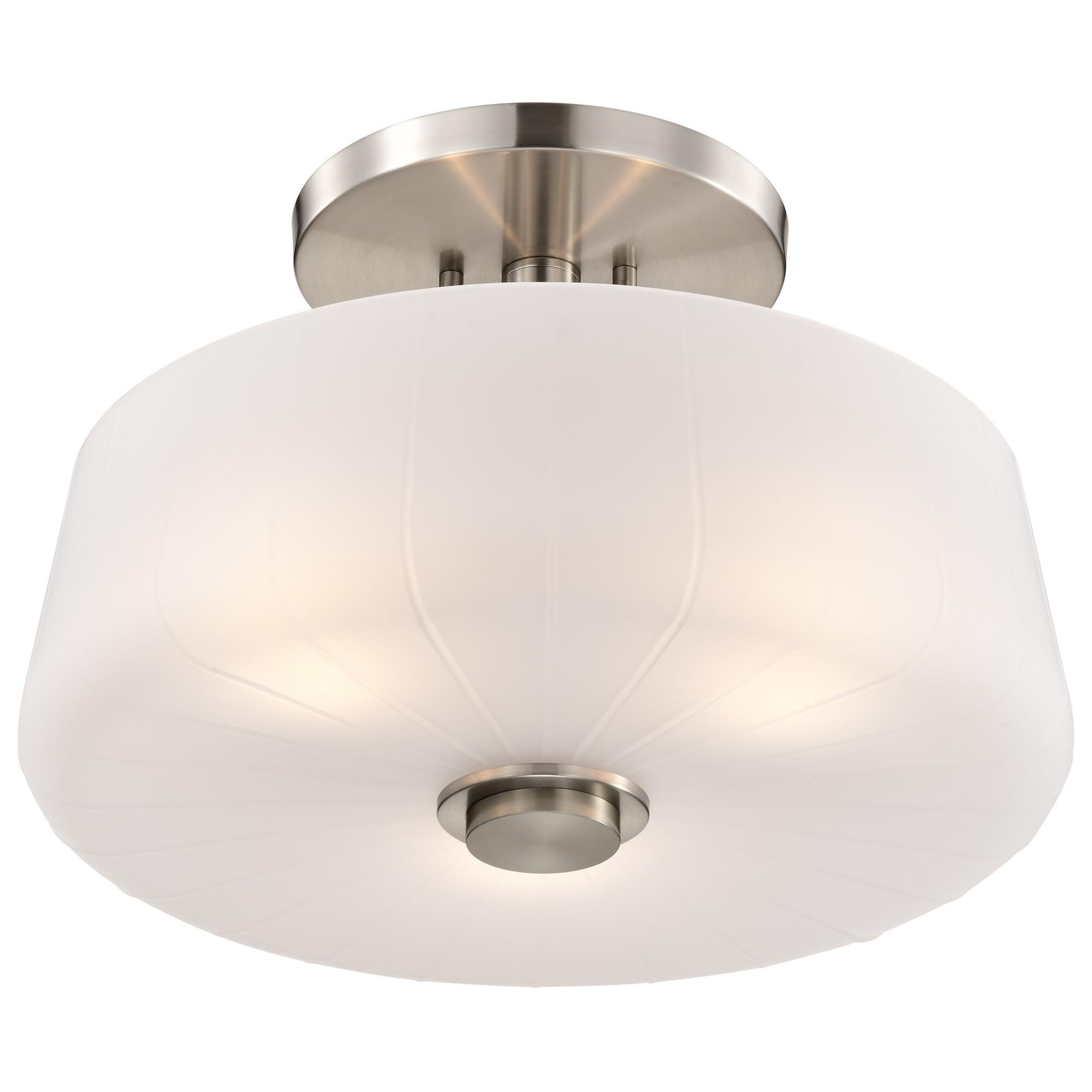 Shown in Brushed Nickel finish and Etched White glass