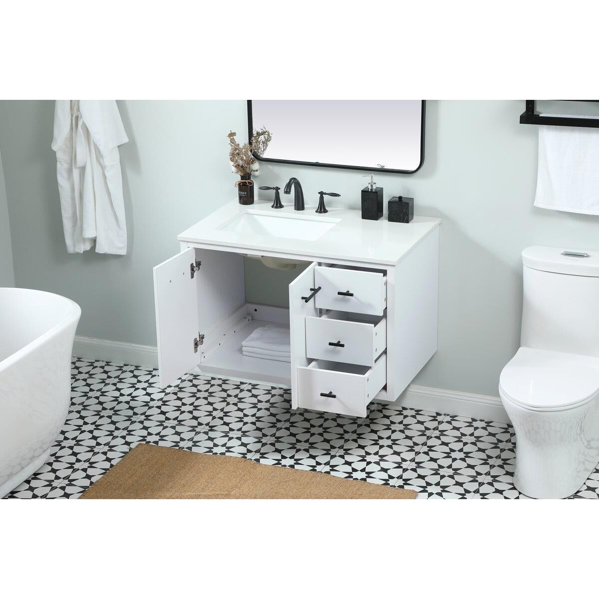Shown in White finish and No Backsplash accent