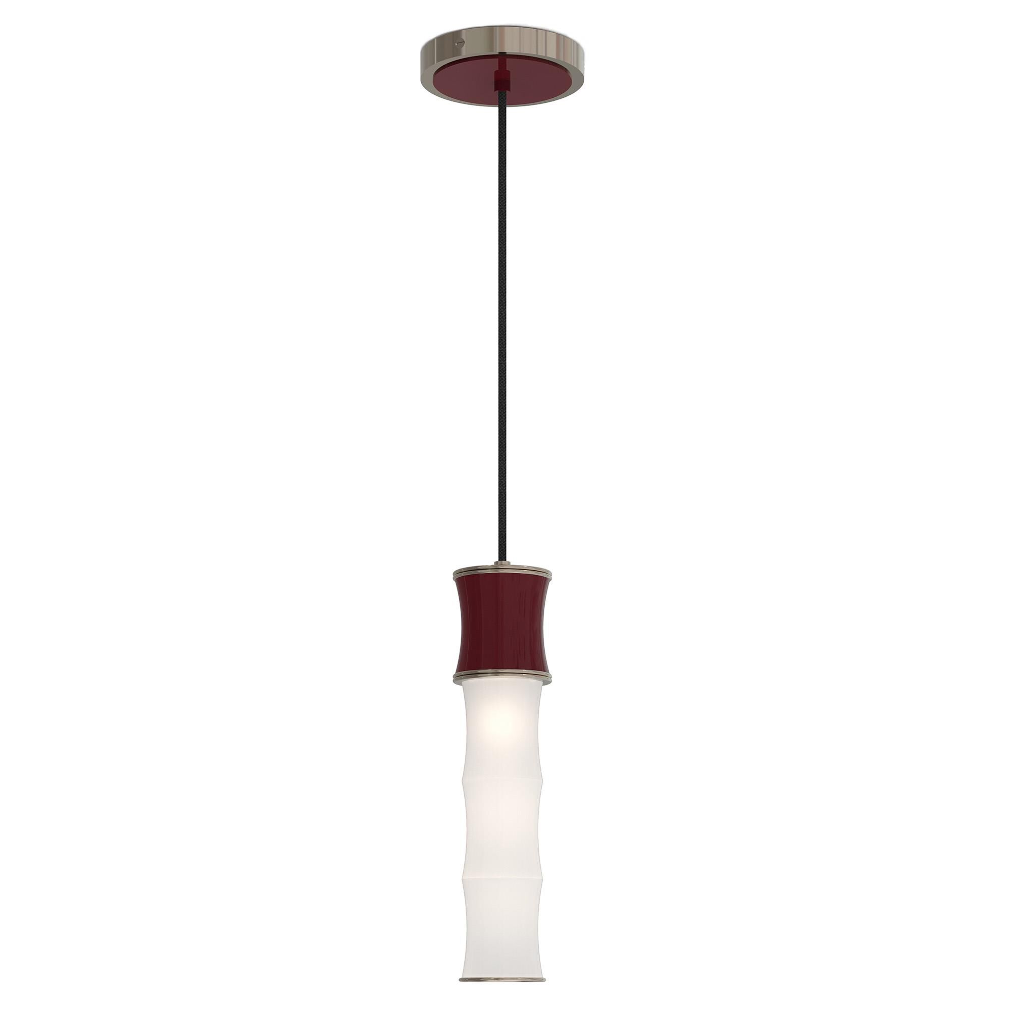 Shown in Sugar Plum finish and White Frosted glass and Polished Nickel accent