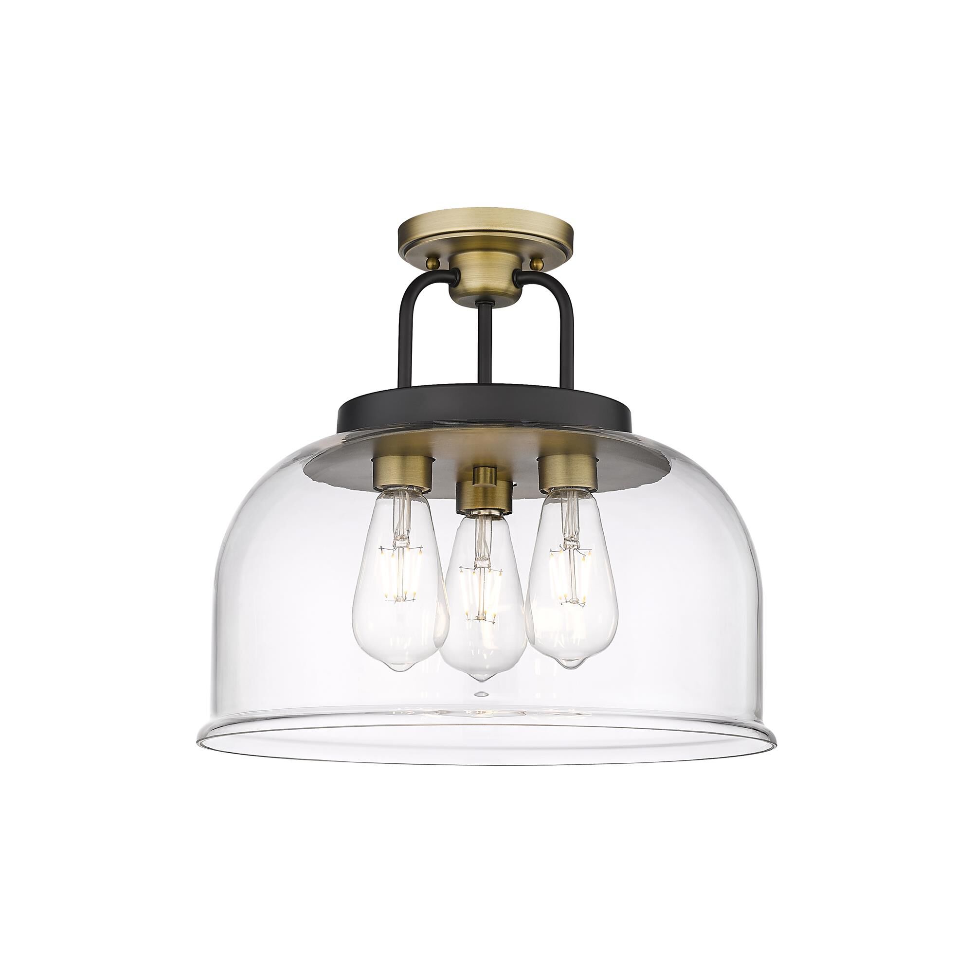 Shown in Black Brushed Brass finish and Clear glass