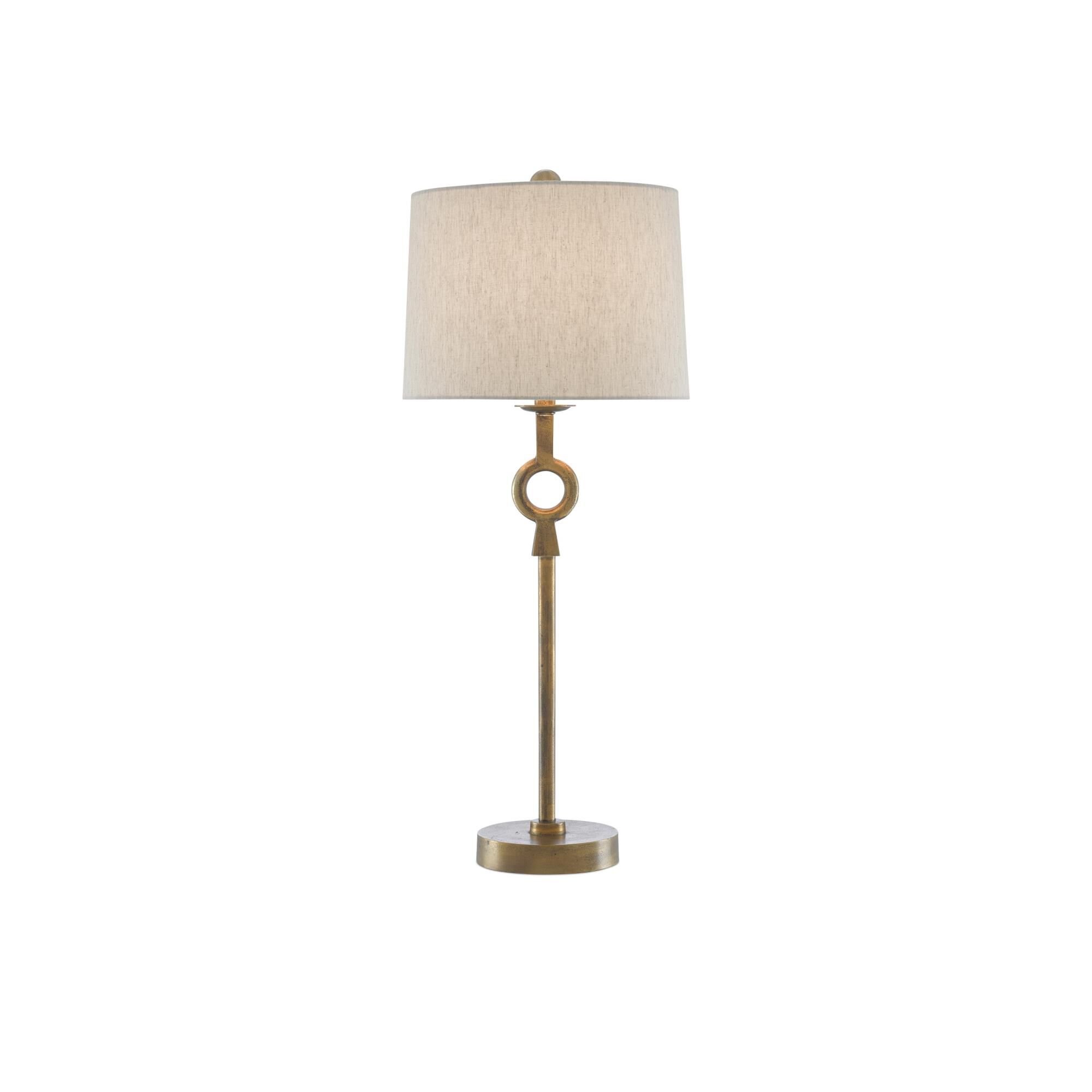Shown in Antique Brass finish and Natural Flax shade
