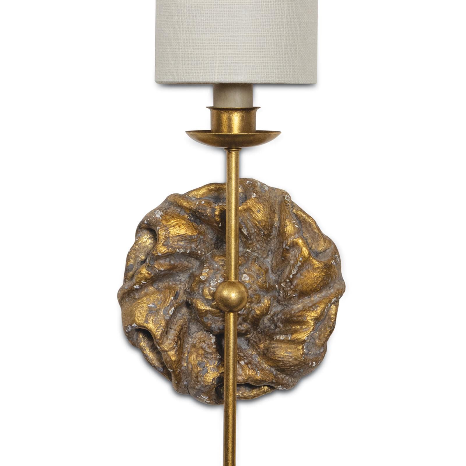Shown in Antique Gold finish and Linen shade