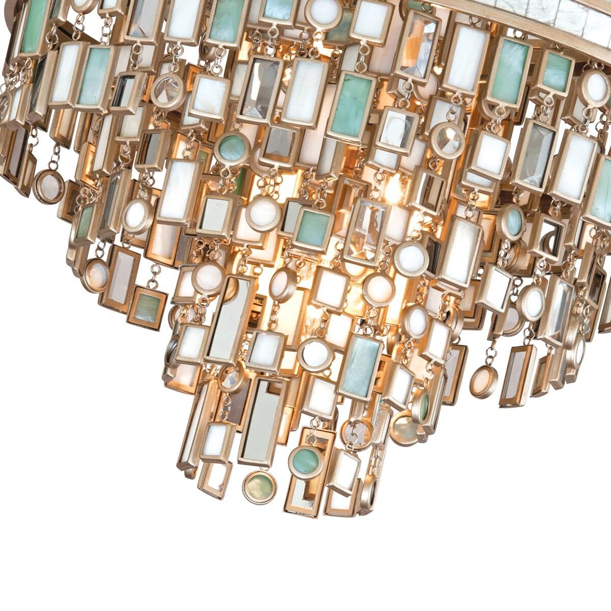 Shown in Dolcetti Silver finish and Mixed glass and Shells, Crystal, Stainless shade and Mixed Shells with Crystal and Stainless  accent