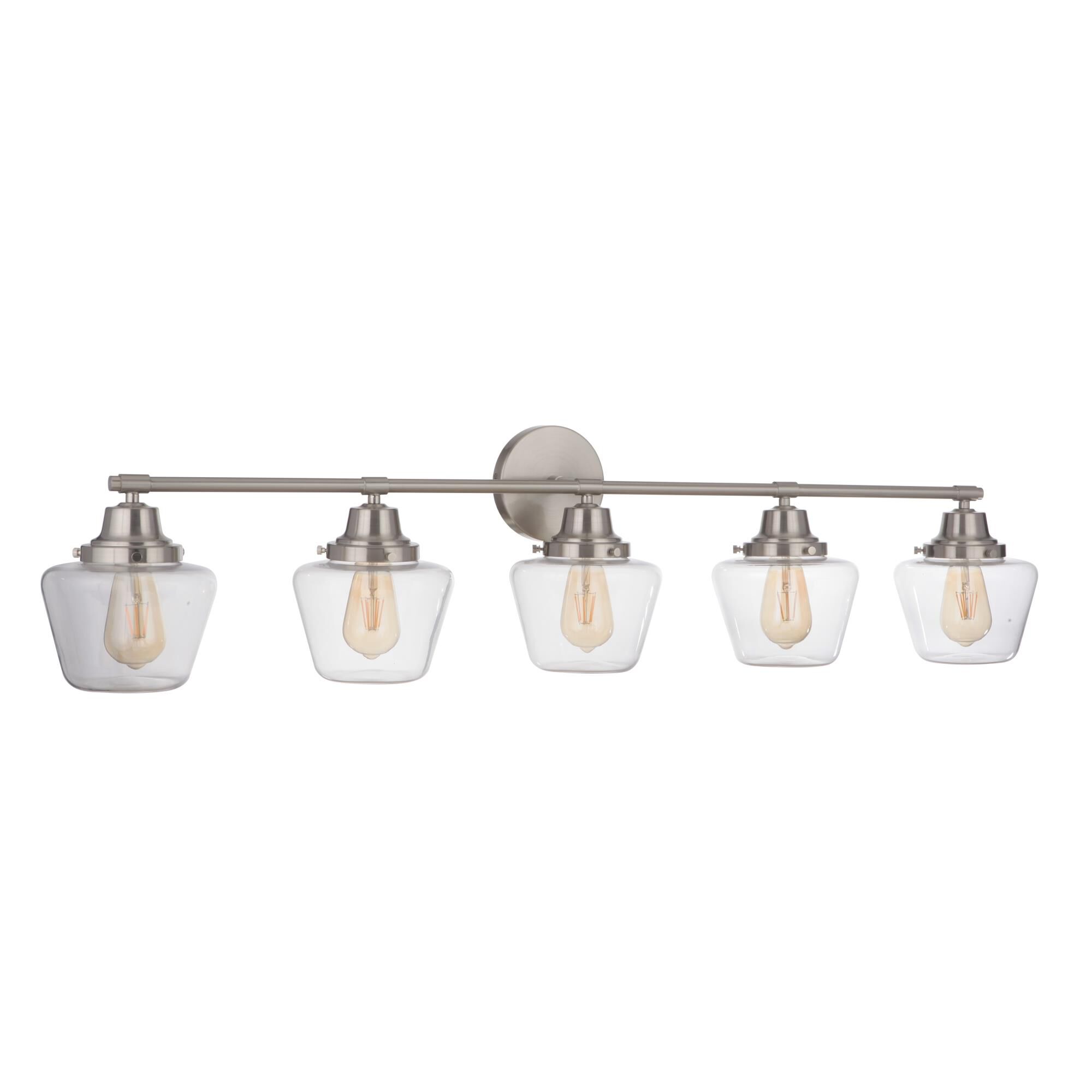 Shown in Brushed Polished Nickel finish and Clear glass and Glass shade