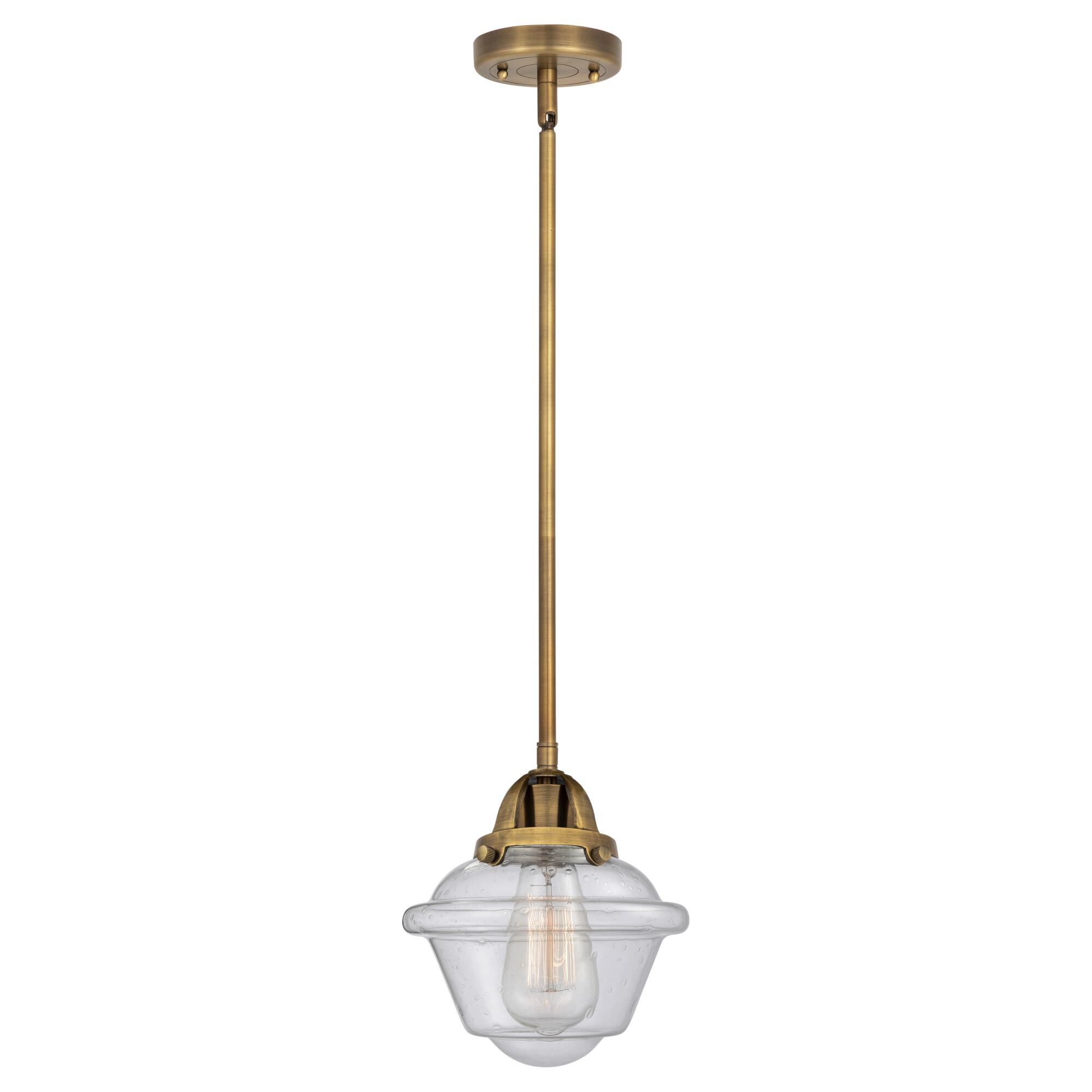 Shown in Brushed Brass finish and Seedy Small Oxford glass and No Shade shade