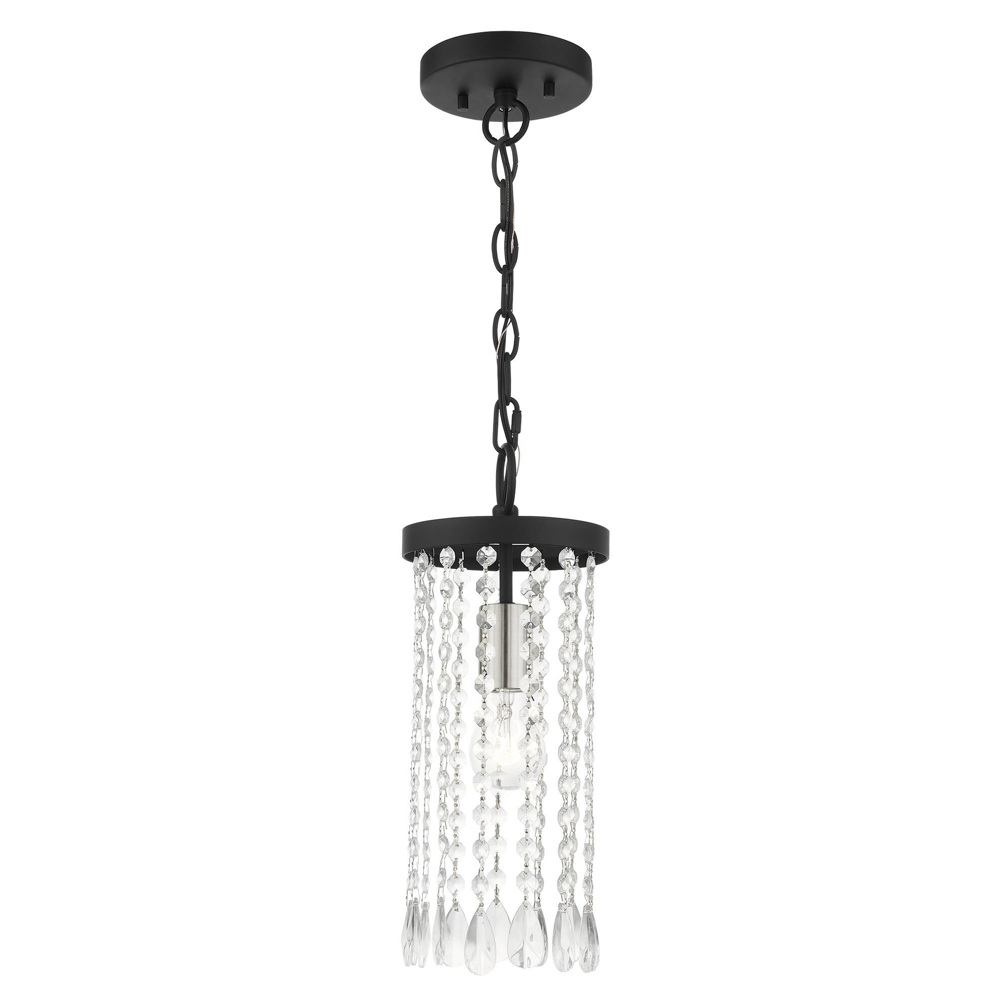 Shown in Black finish and Hand Assembled Crystal Shade glass
