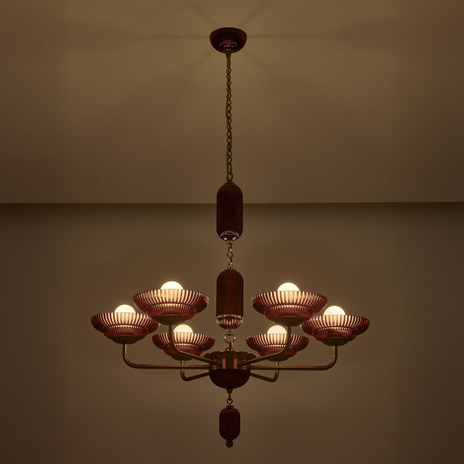 Shown in Satin Brass finish and Peacock Green glass