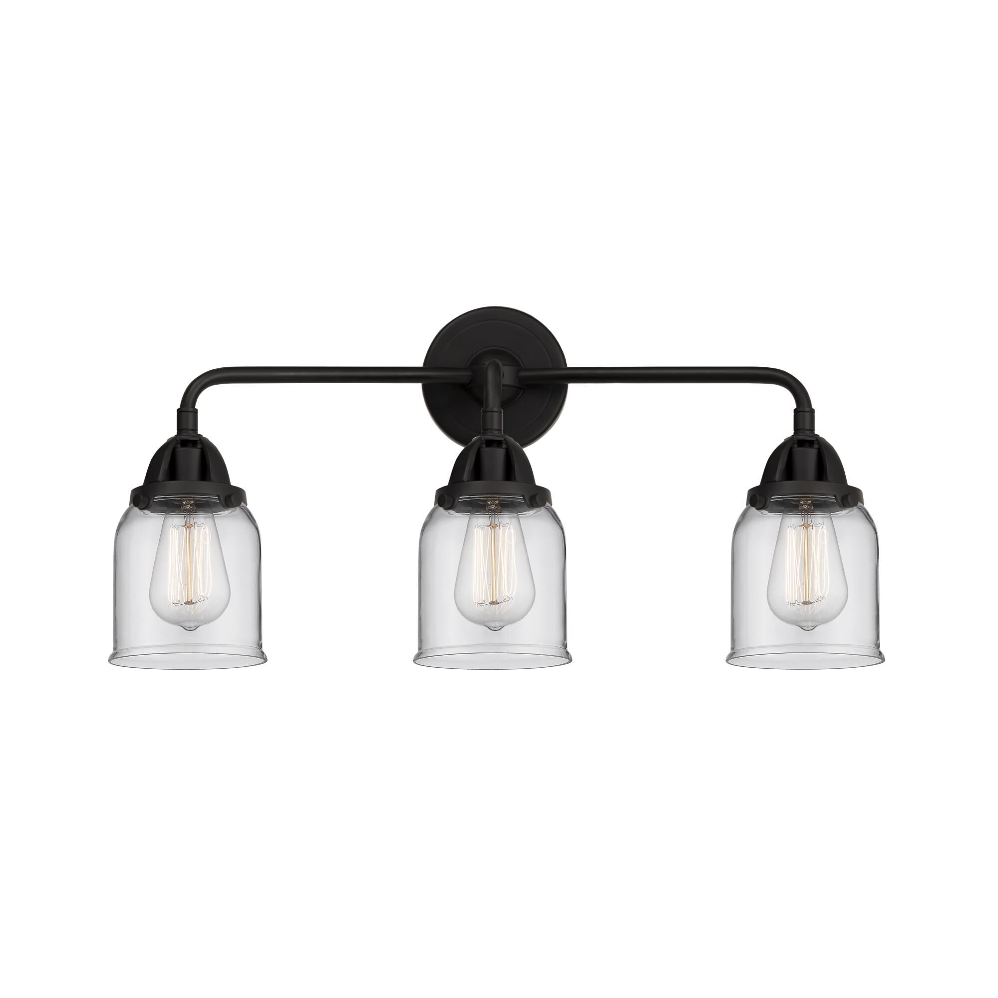 Shown in Matte Black finish and Clear Small Bell glass and No Shade shade