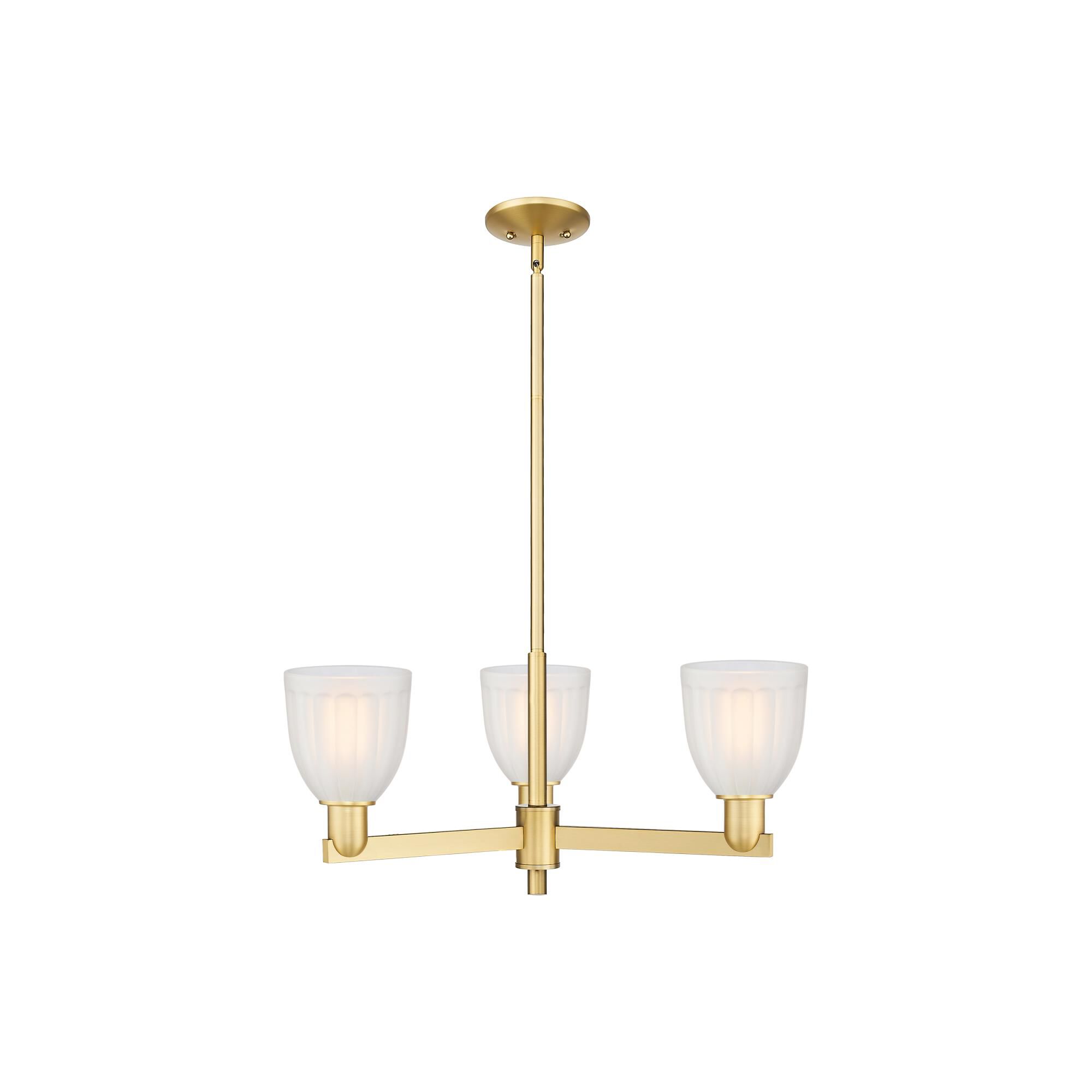 Shown in Satin Gold finish and White glass