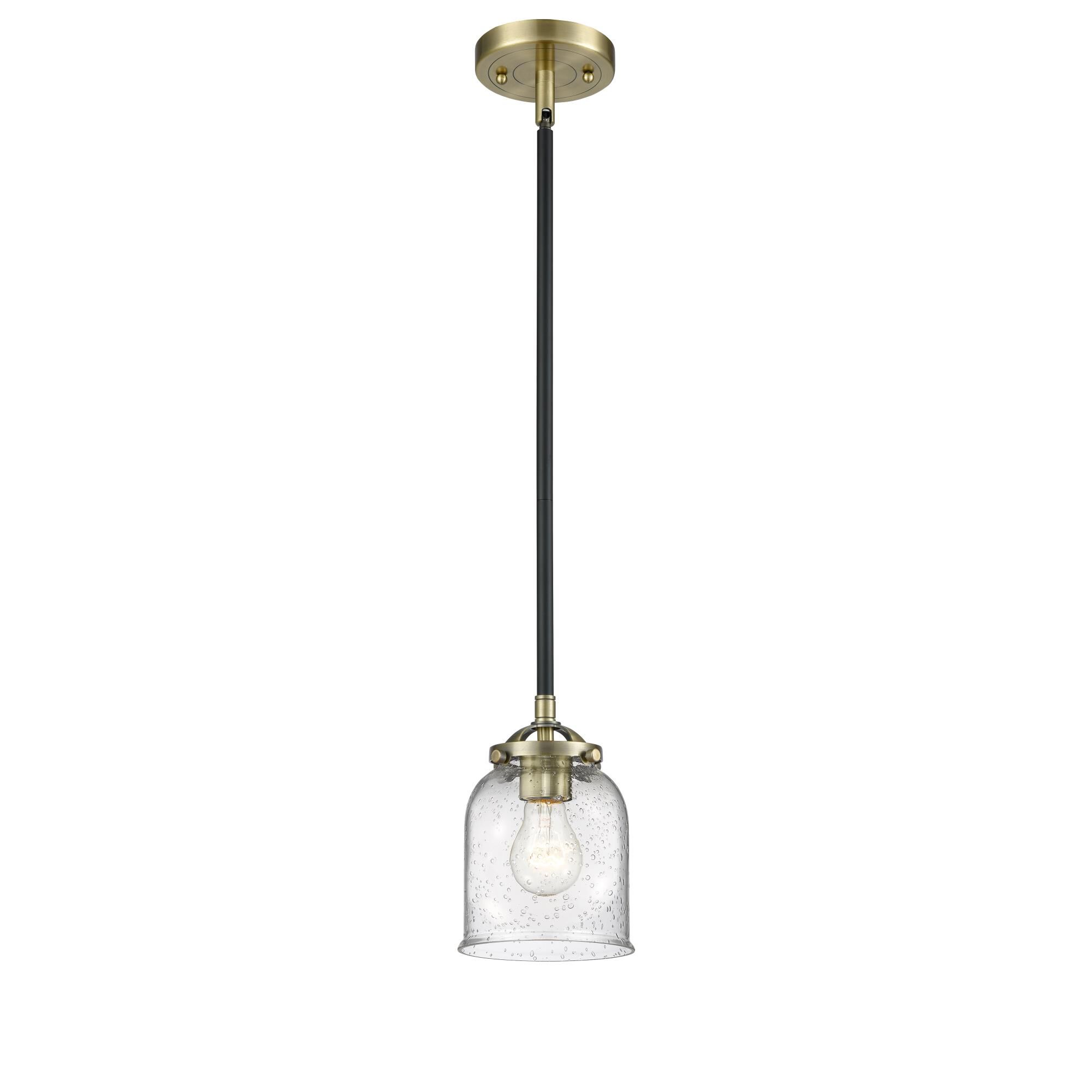 Shown in Black Antique Brass finish and Seedy glass