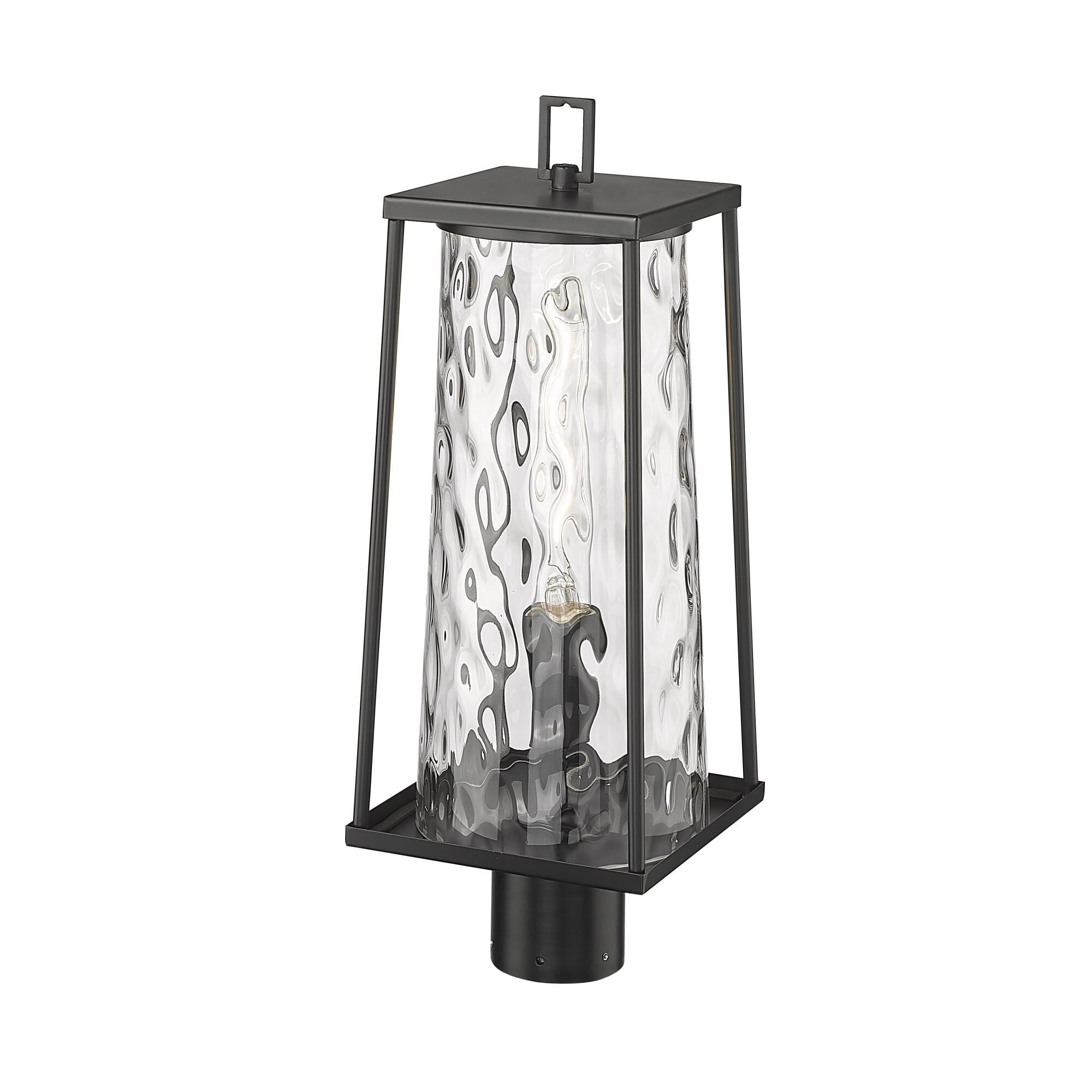 Shown in Powder Coated Black finish and Clear Water Textured glass