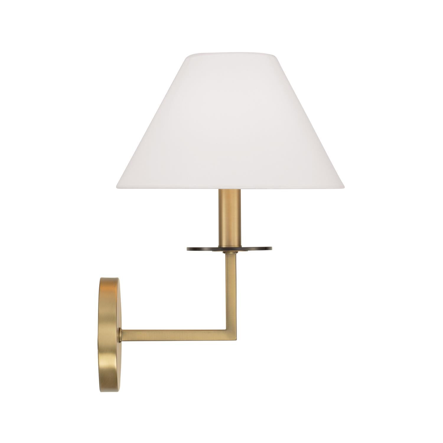 Shown in Aged Brass finish and White Fabric Stay-Straight shade
