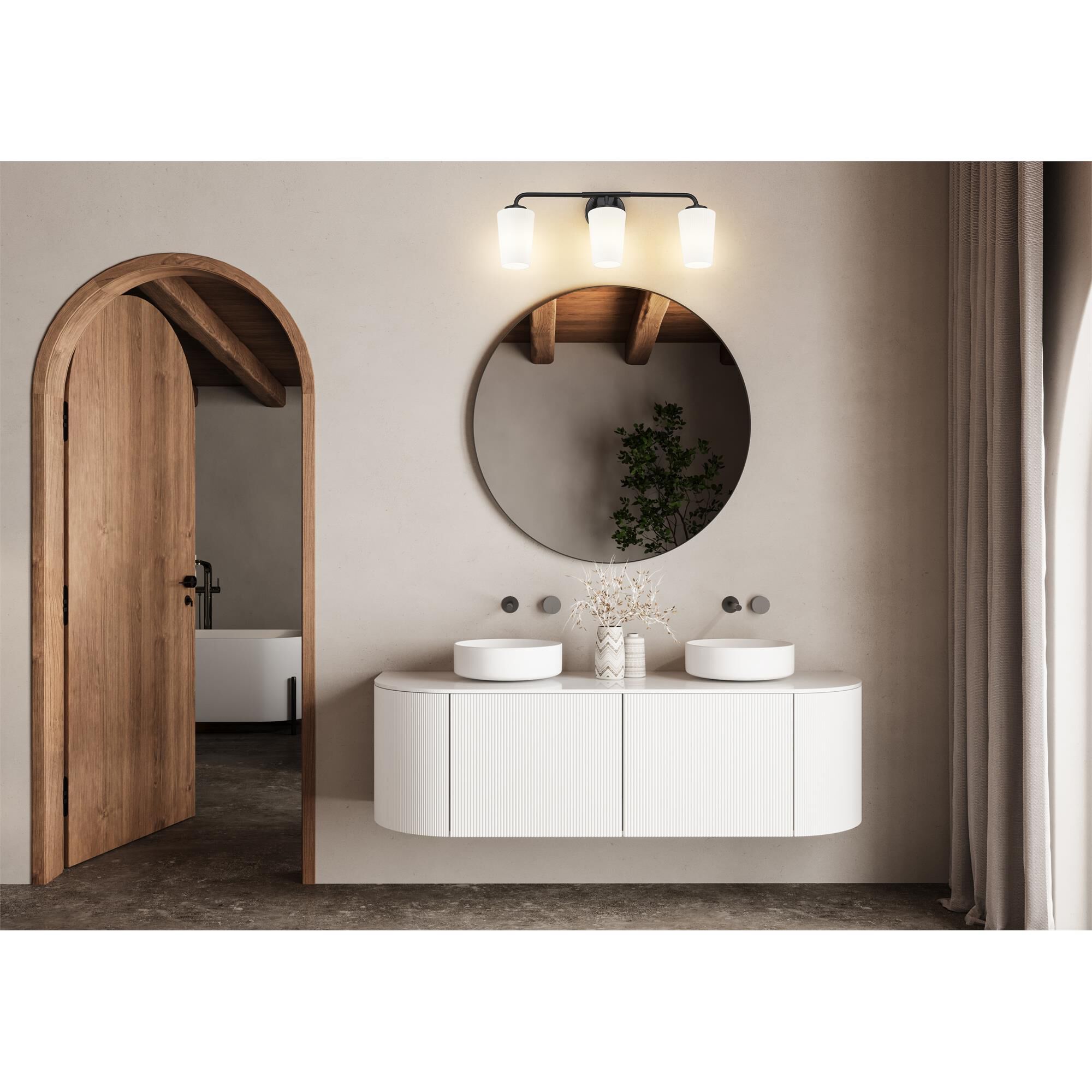 Shown in Matte Black finish and Matte Opal glass and Matte Opal shade
