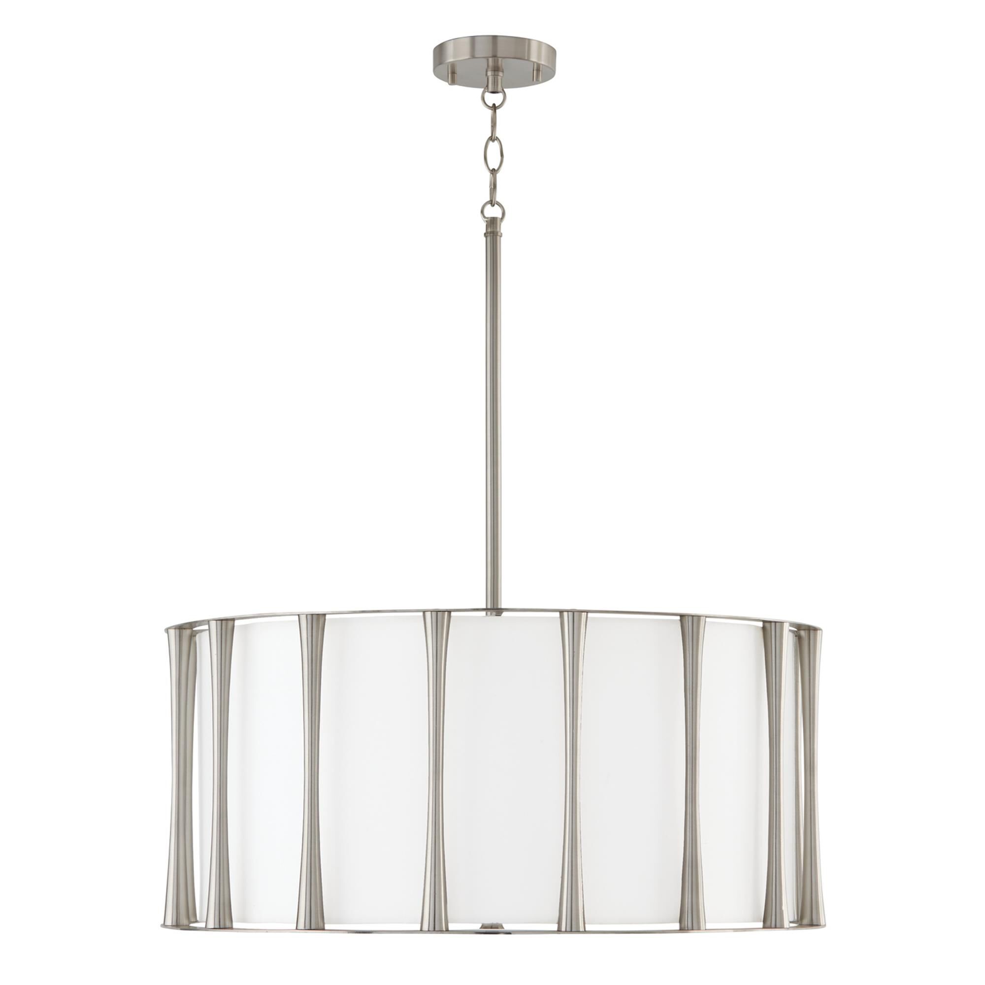 Shown in Brushed Nickel finish and White Fabric shade