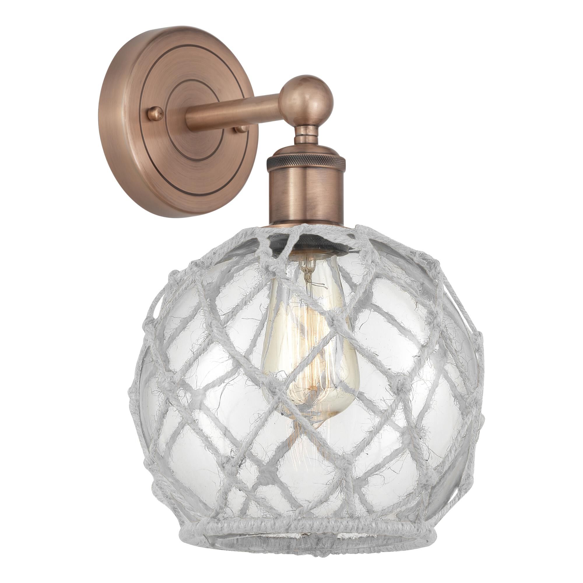 Shown in Antique Copper finish and Clear with White Rope glass