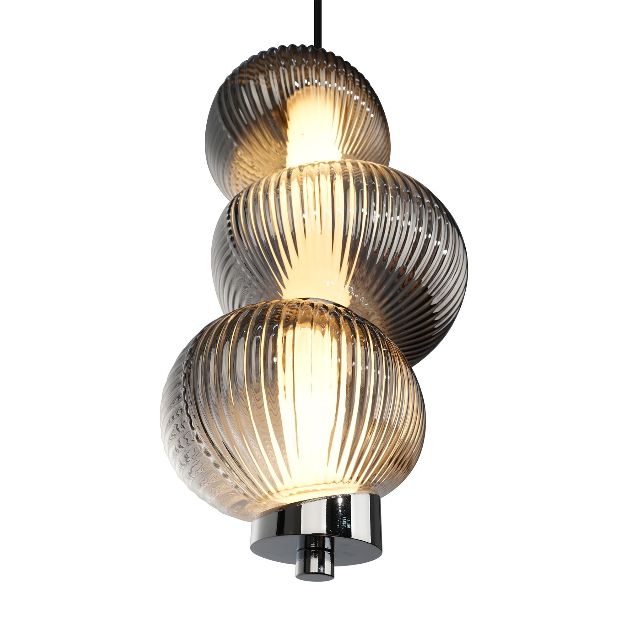 Shown in Chrome finish and Ribbed Smoke Ombre glass