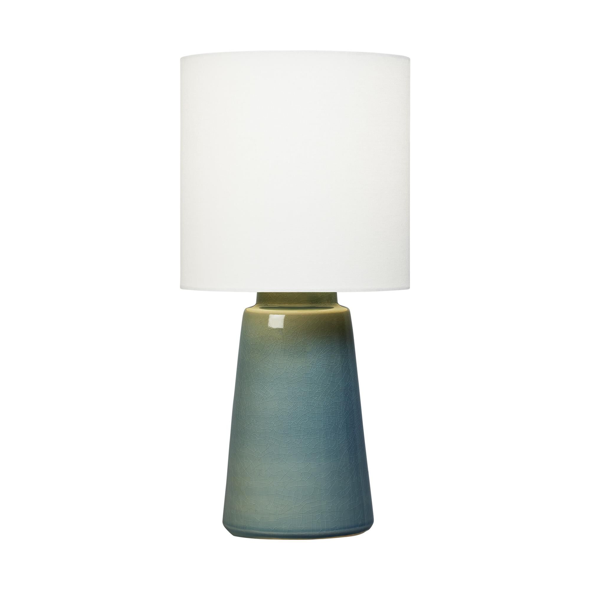 Shown in Blue Anglia Crackle finish and White Linen Fabric shade