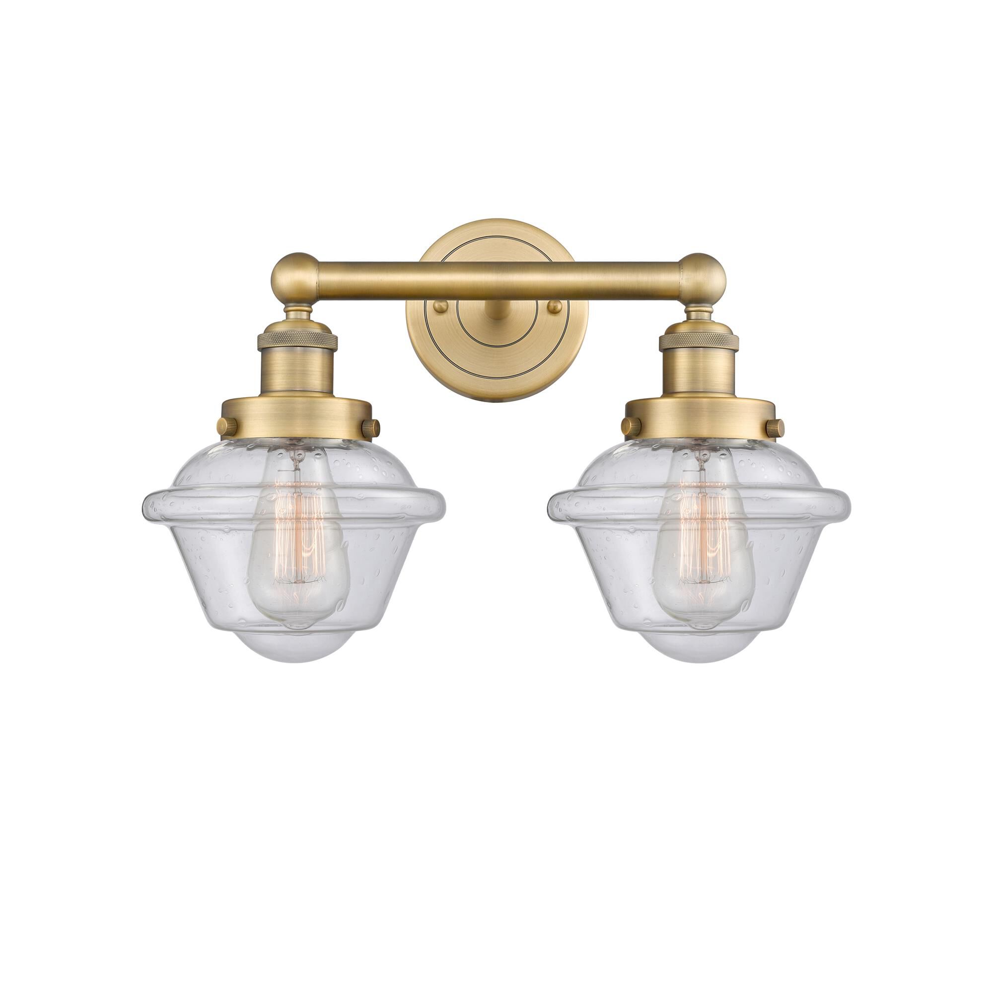 Shown in Brushed Brass finish and Seedy glass