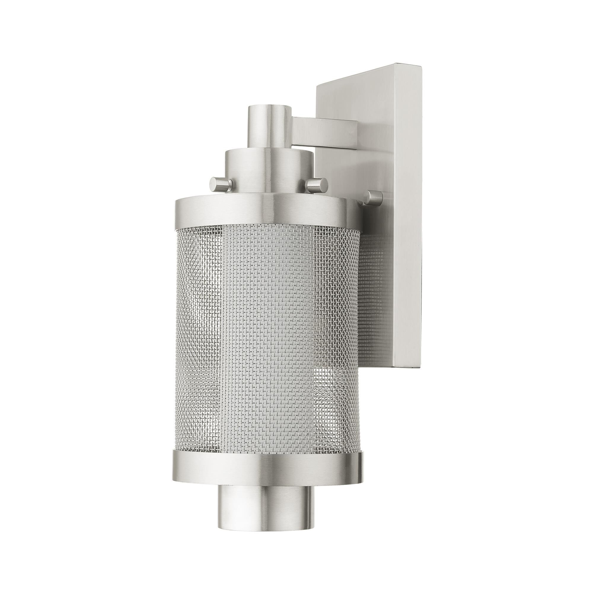 Shown in Brushed Nickel finish and Brushed Nickel Stainless Steel Mesh With Satin Opal White glass and Brushed Nickel Stainless Steel Mesh With Satin Opal White Glass shade