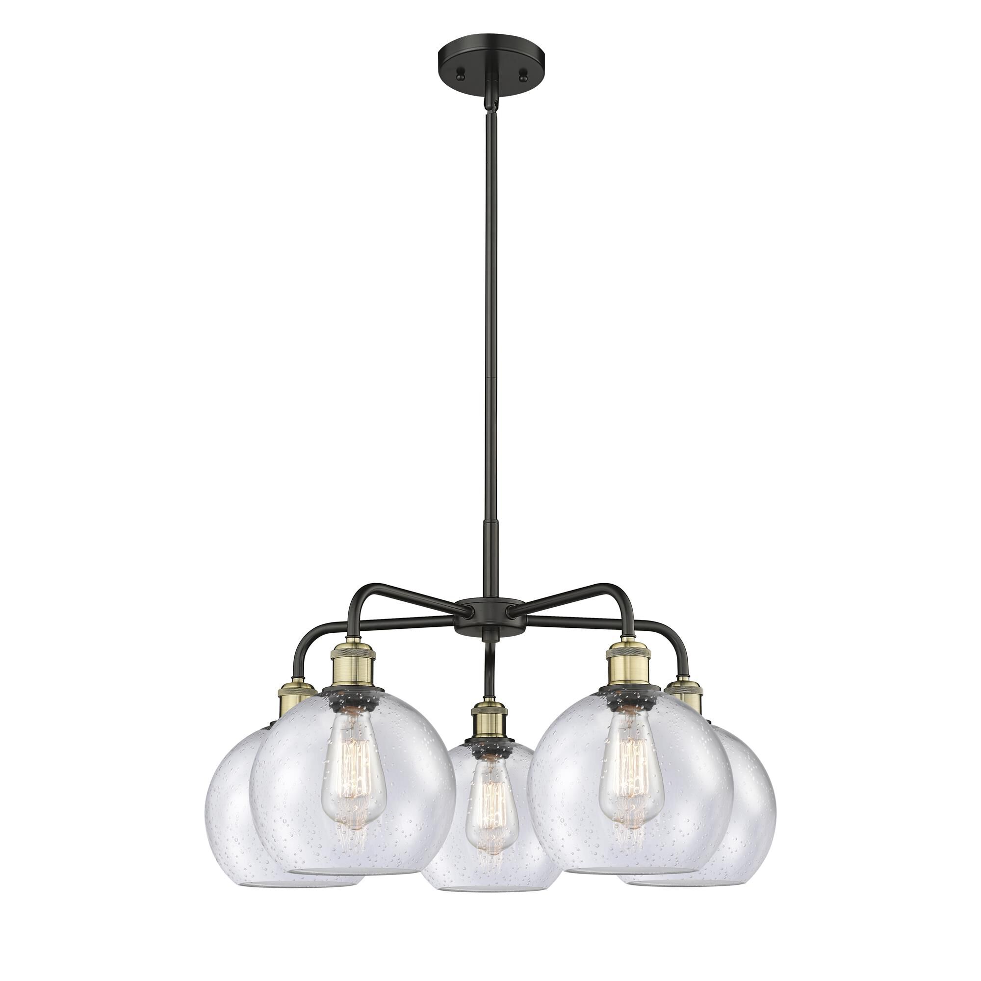 Shown in Black Antique Brass finish and Seedy glass