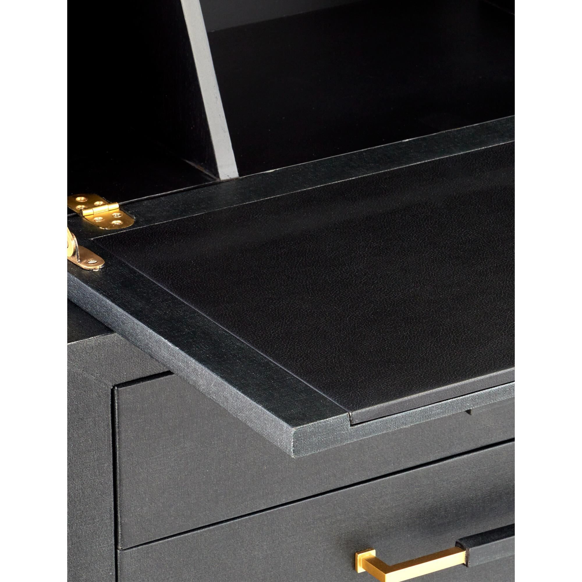 Shown in Lacquered Black Linen, Champagne and Black finish
