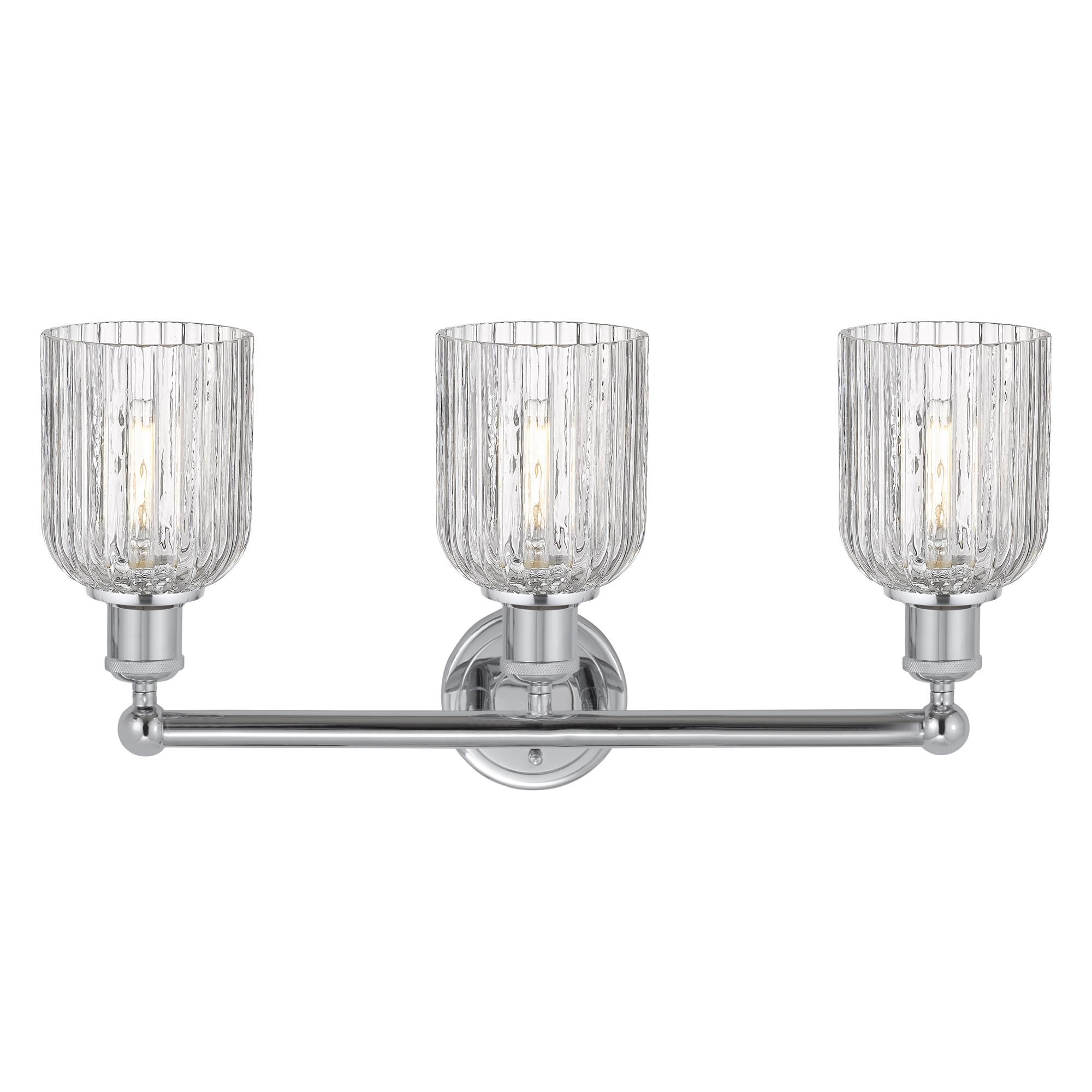 Shown in Polished Chrome finish and Clear Ribbed glass