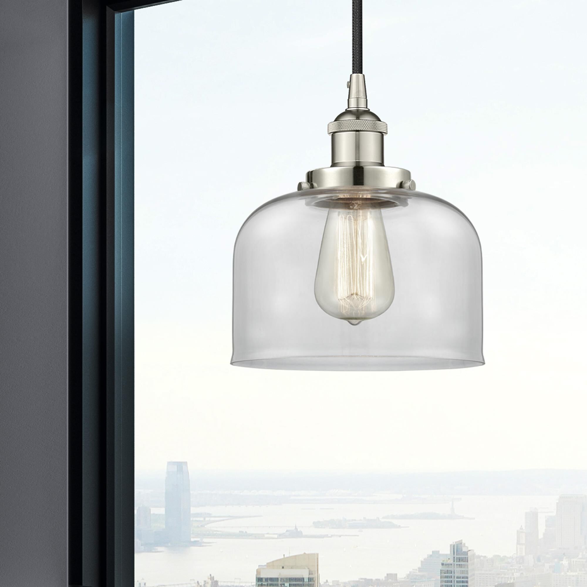 Shown in Polished Nickel finish and Clear Large Bell glass