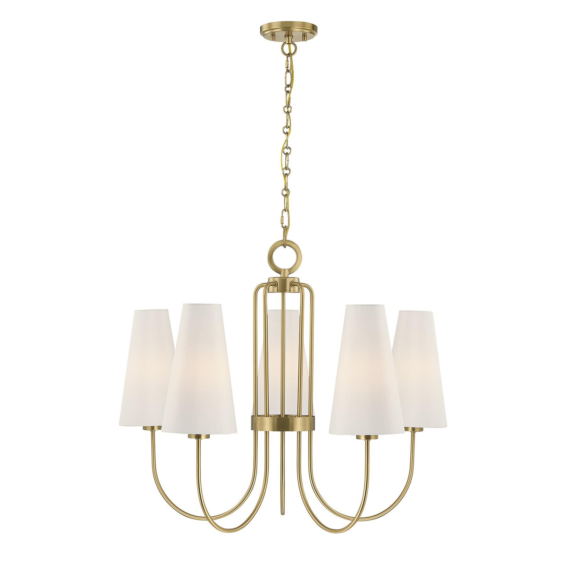 Shown in Warm Brass finish and White Fabric shade