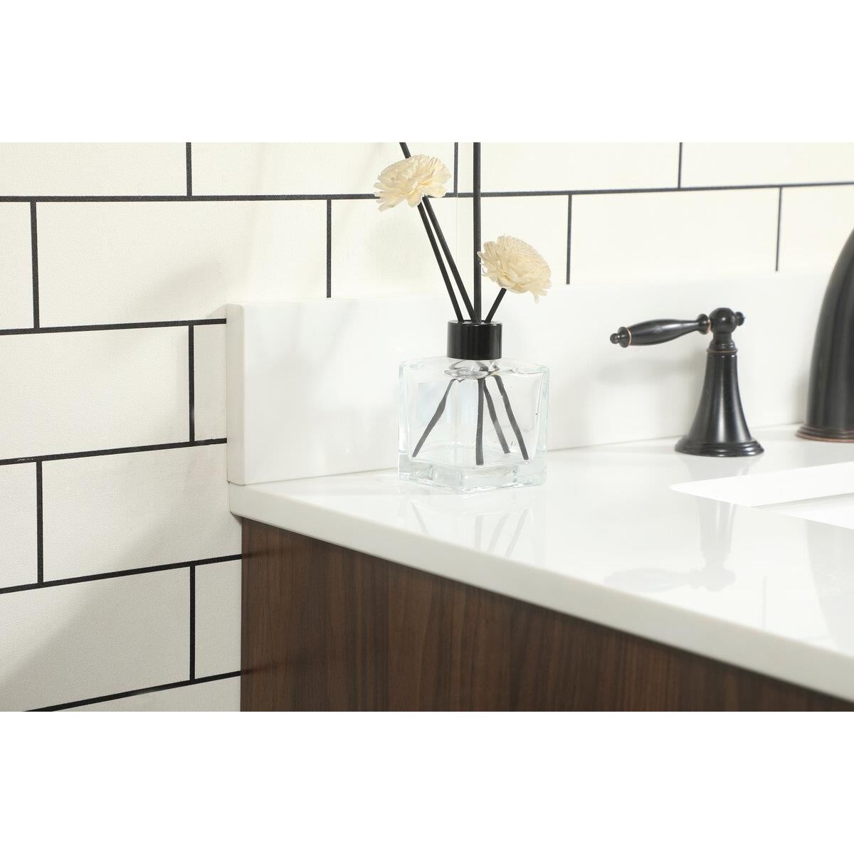 Shown in Walnut finish and With Backsplash accent