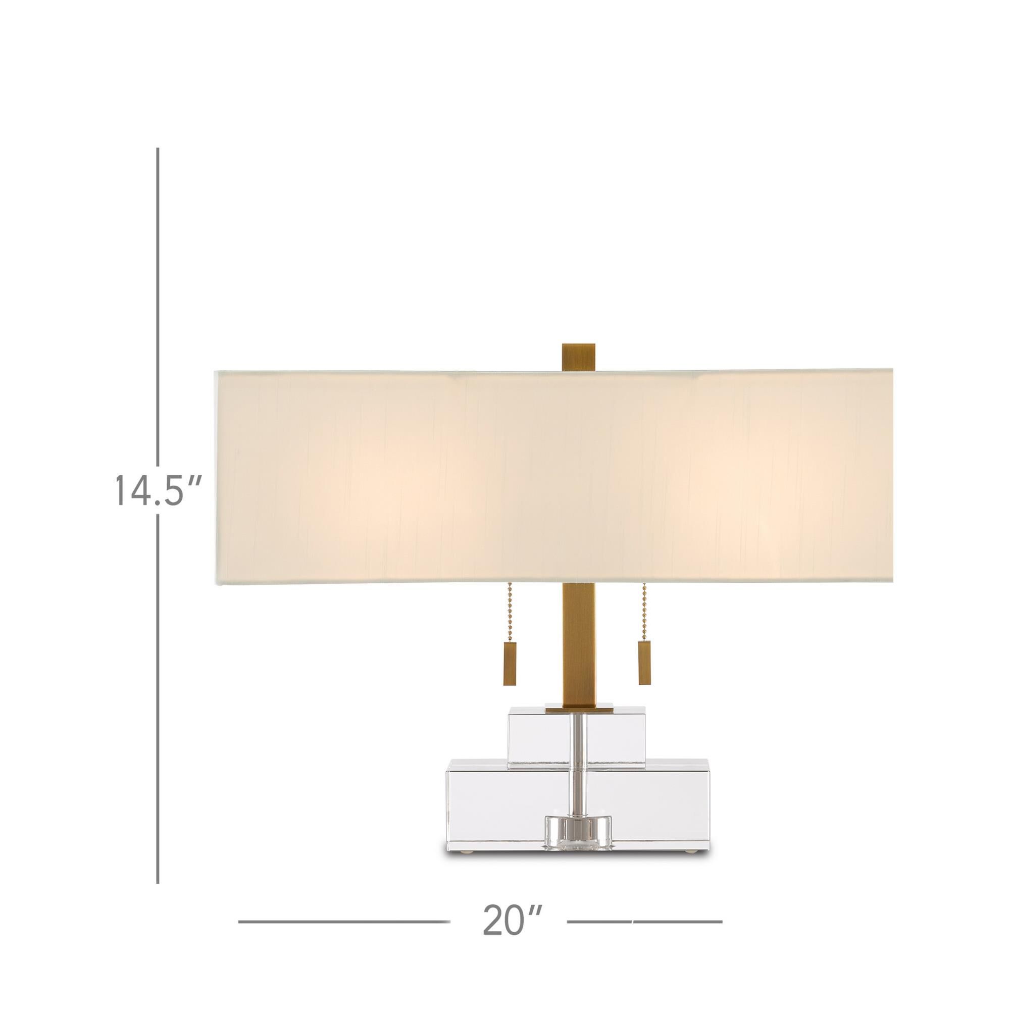 Shown in Clear - Antique Brass finish and Off White Shantung shade
