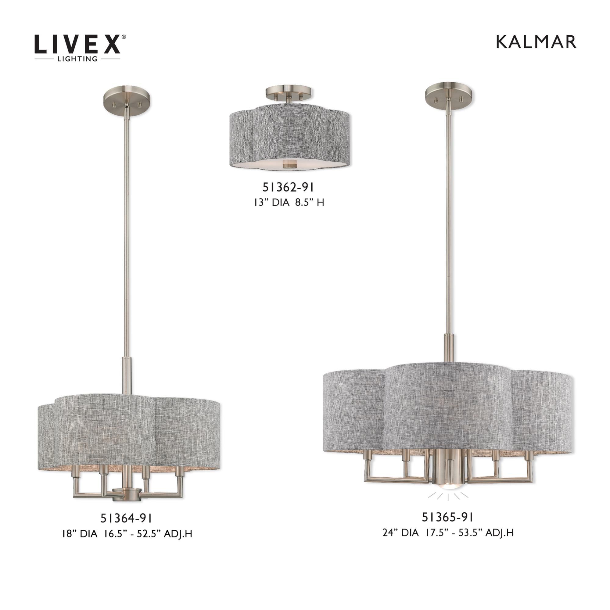 Shown in Brushed Nickel finish and Hand Crafted Gray Fabric Hardback shade