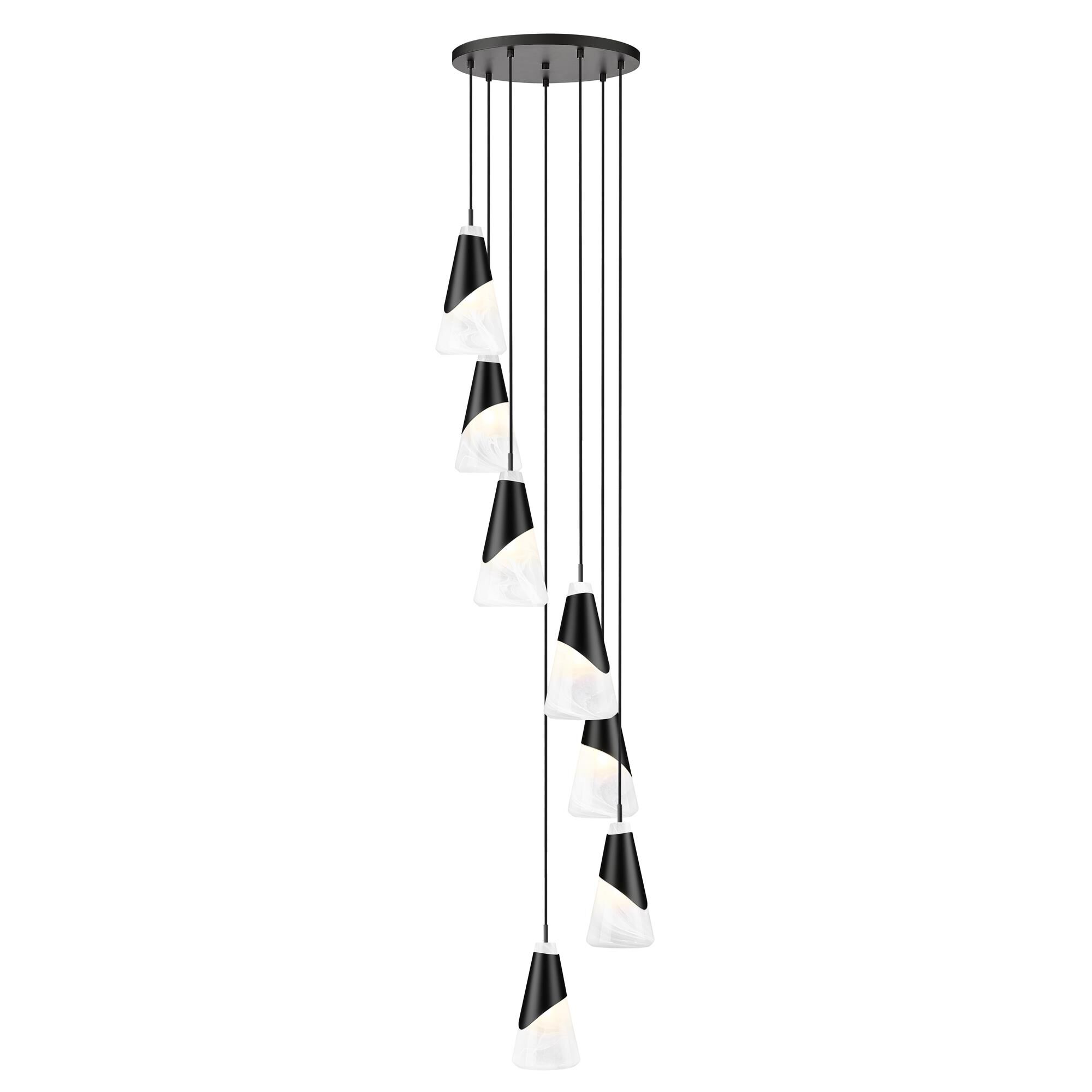 Shown in Matte Black finish and White Swirl glass and White Swirl shade