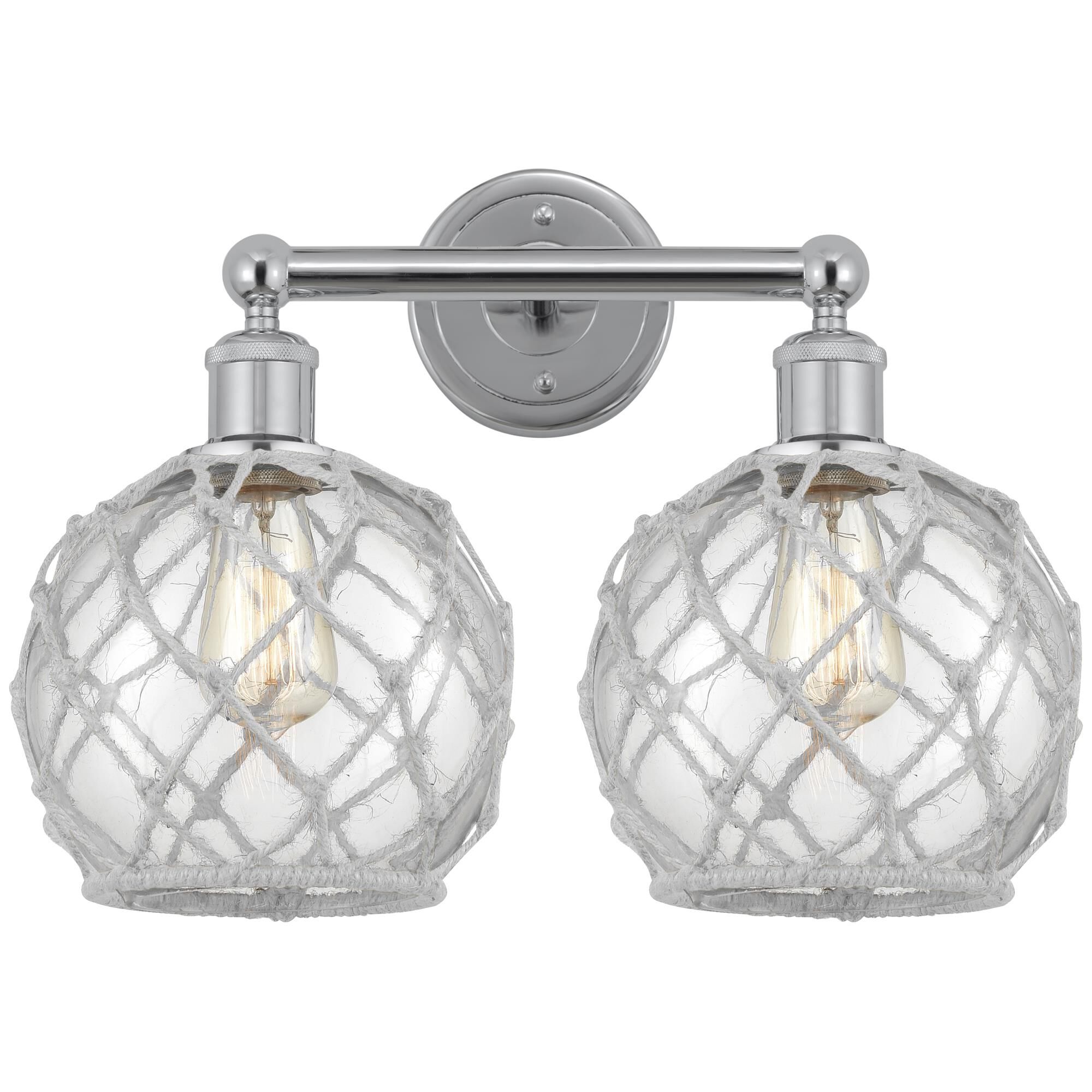 Shown in Polished Chrome finish and Clear with White Rope glass