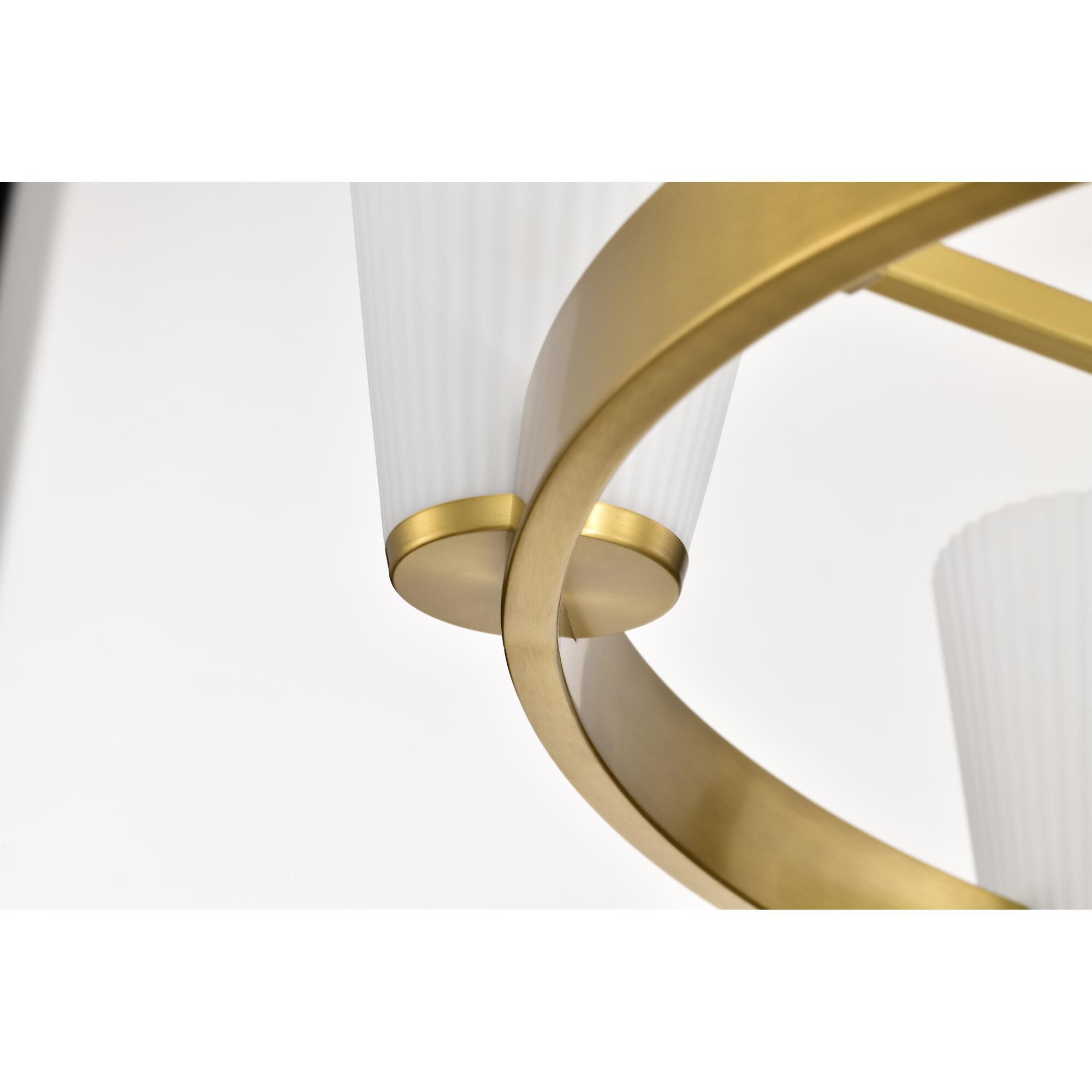 Shown in Burnished Brass finish and Ribbed White glass