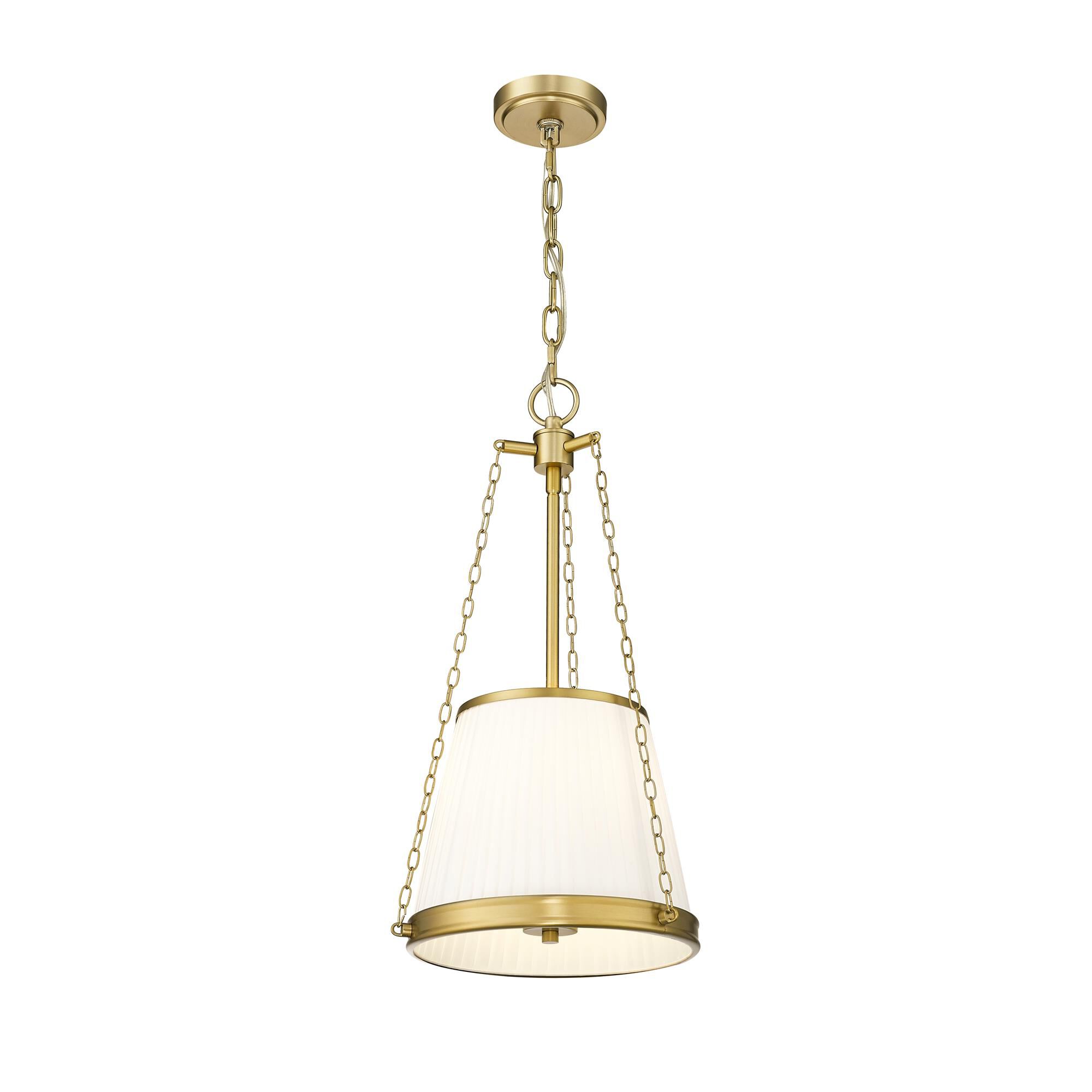 Shown in Modern Gold finish and White glass and White shade