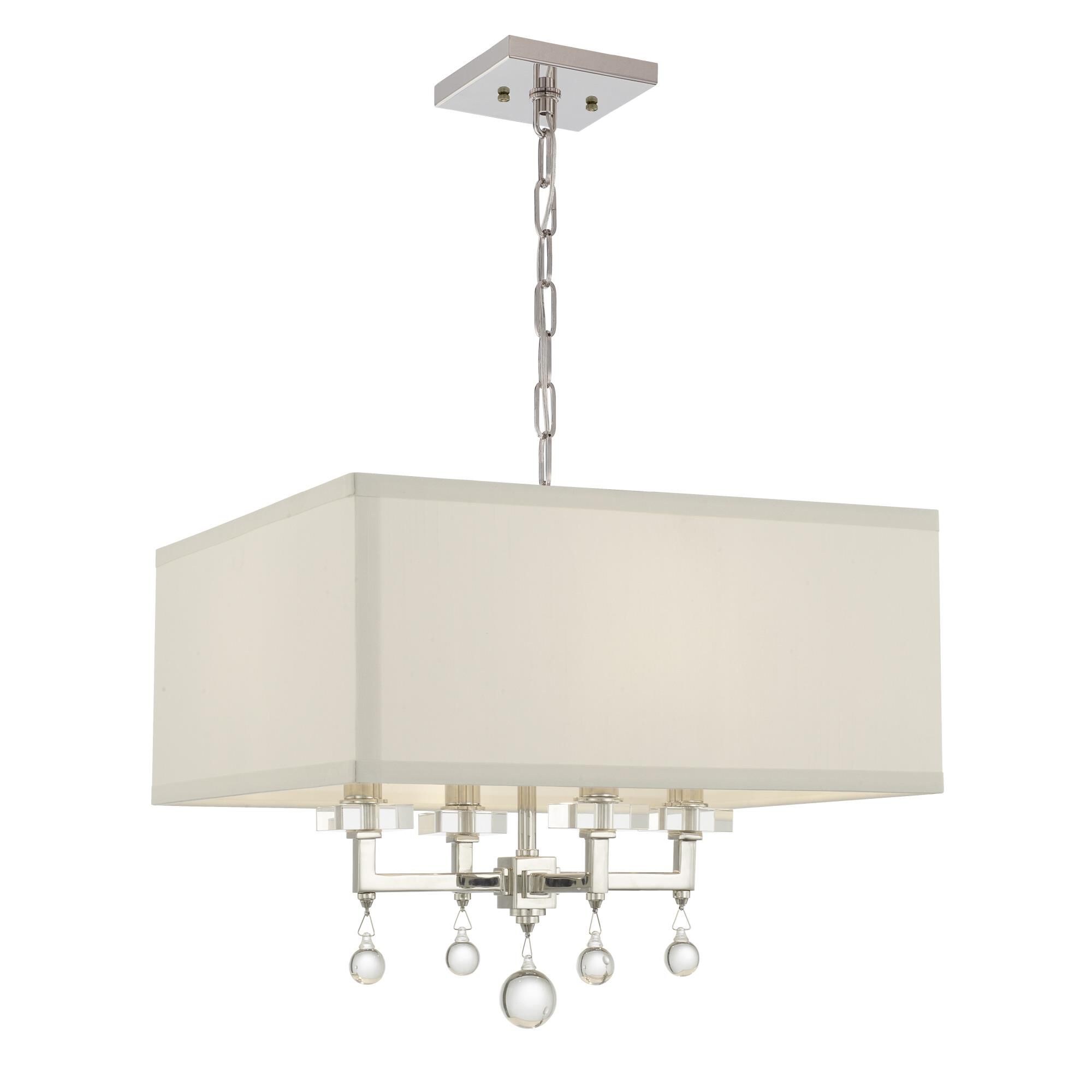 Shown in Polished Nickel finish and White Linen glass and White Linen shade