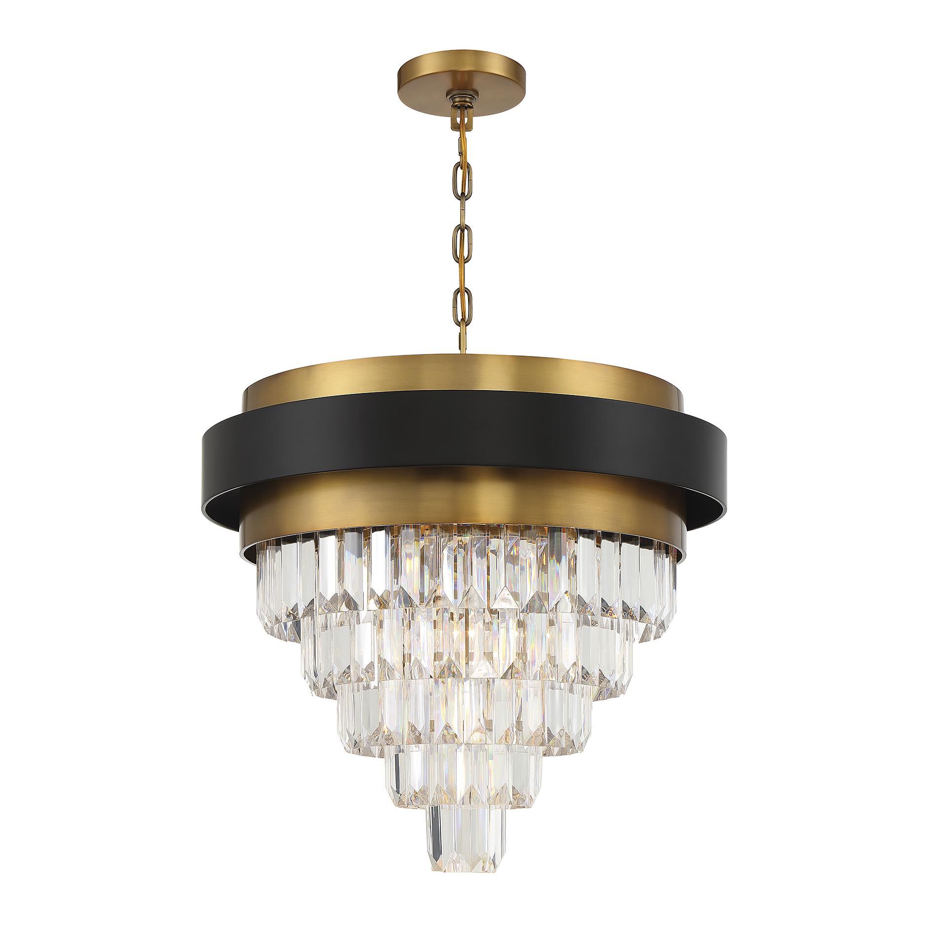 Shown in Matte Black With Warm Brass Accents finish and Optic Acrylic Elements shade