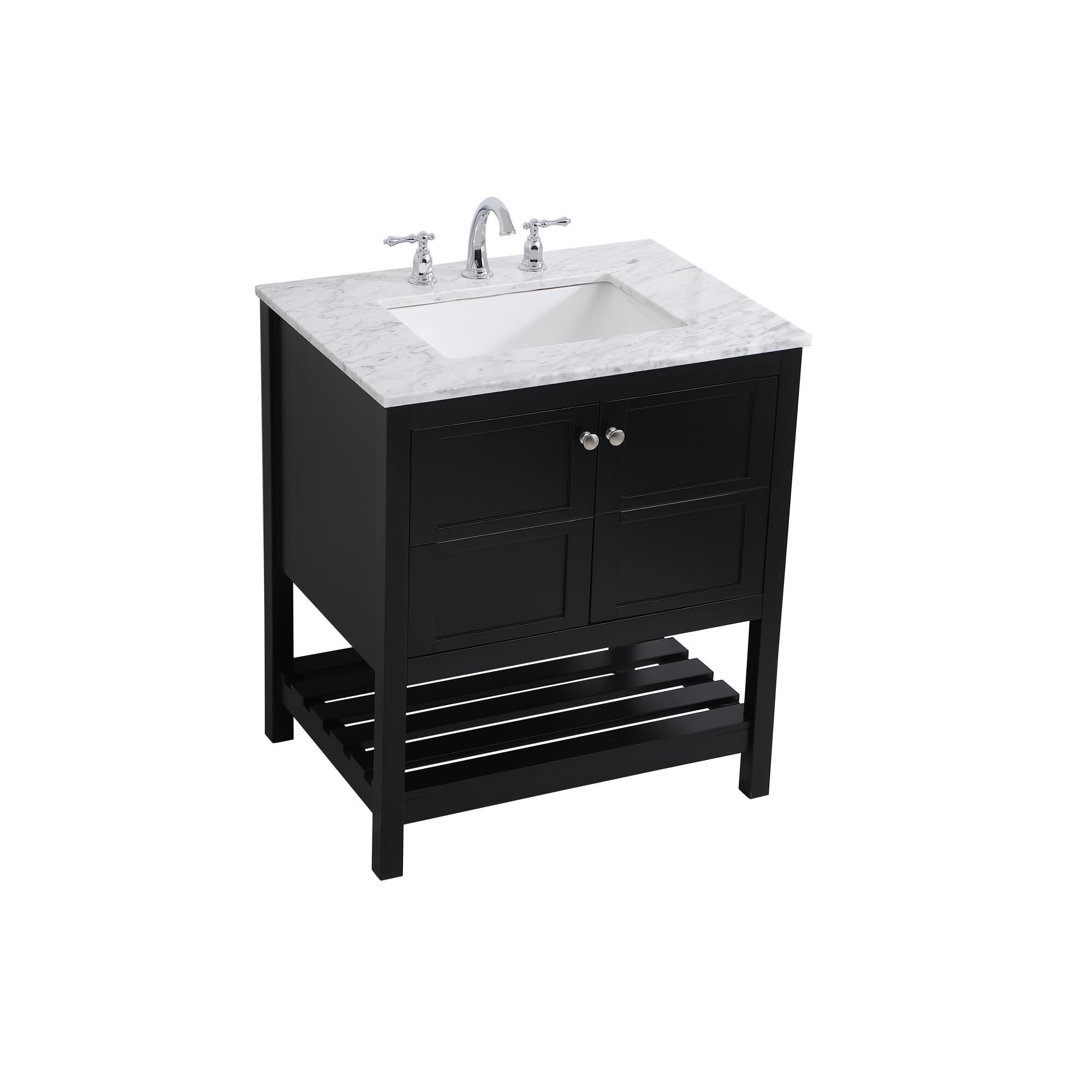 Shown in Black And Brushed Nickel With Carrara White Marble finish