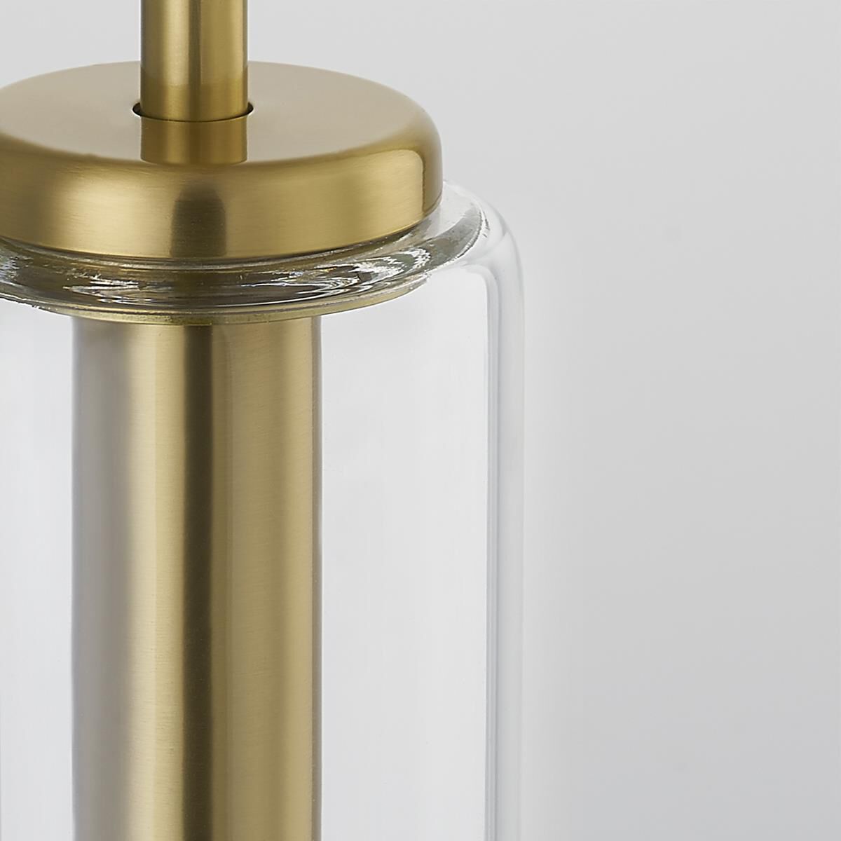 Shown in Aged Brass finish and Clear Borosilicate glass