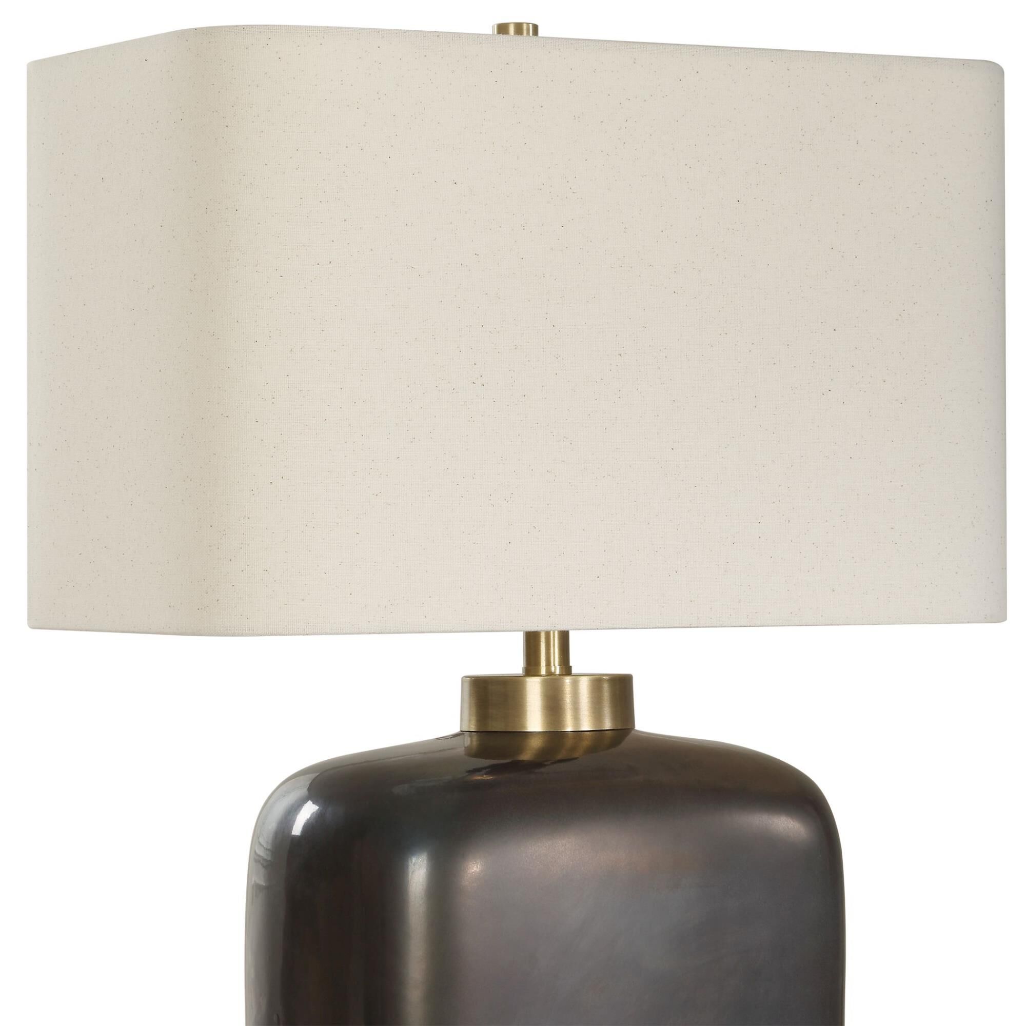 Shown in Bronze finish and Rectangle Fabric shade