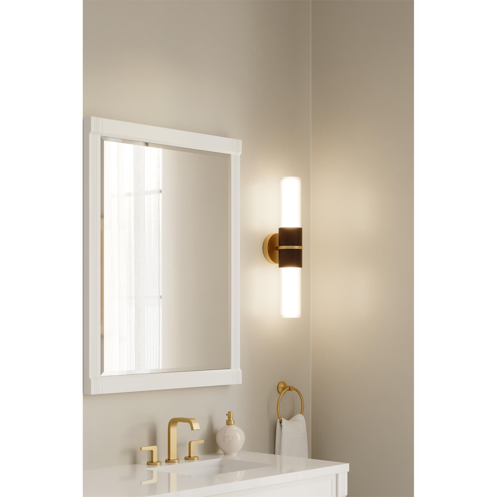 Shown in Legacy Brass finish and Etched Opal glass