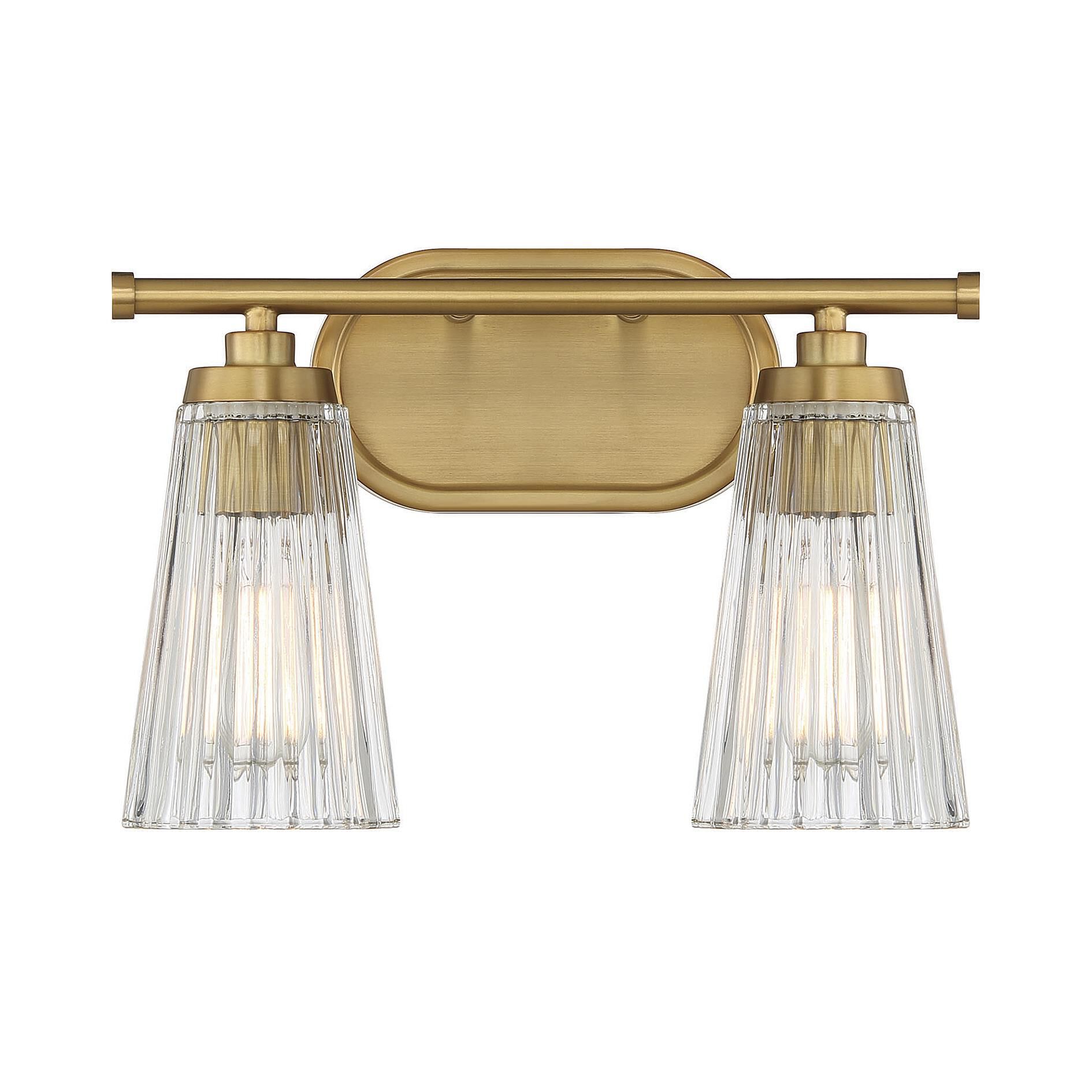 Shown in Warm Brass finish and Clear Ribbed glass and Glass shade