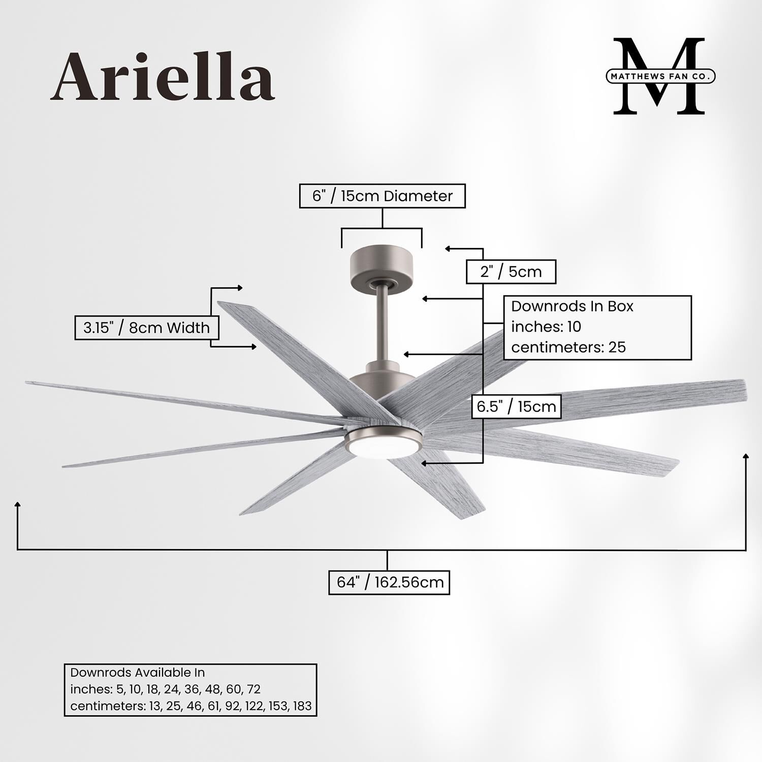 Ariella Outdoor Rated 64 Inch Ceiling Fan with Light Kit by Matthews Fan Company