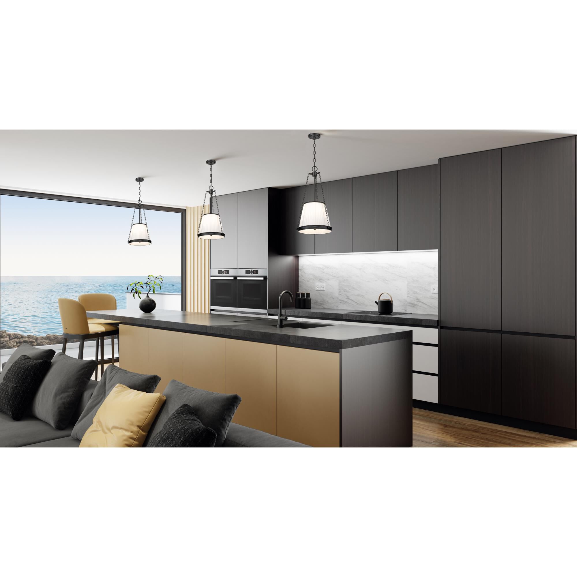 Shown in Matte Black finish and White glass and White shade