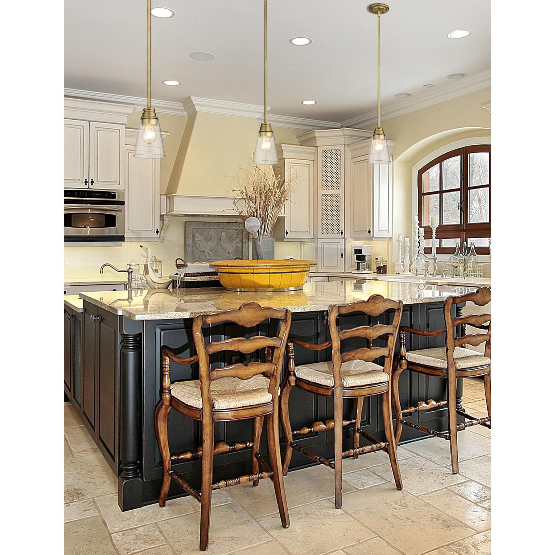 Shown in Olde Brass finish and Clear  glass and No Shade shade