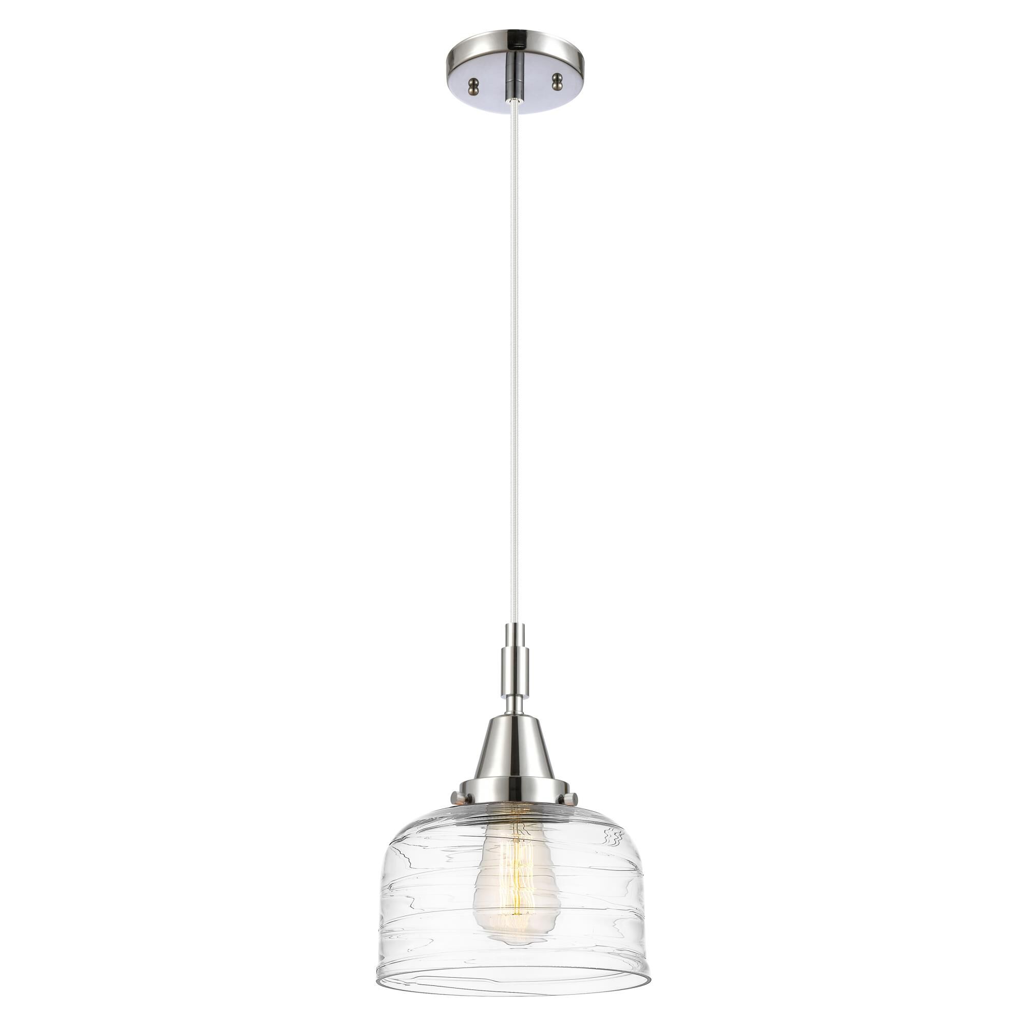 Shown in Polished Chrome finish and Clear Deco Swirl glass