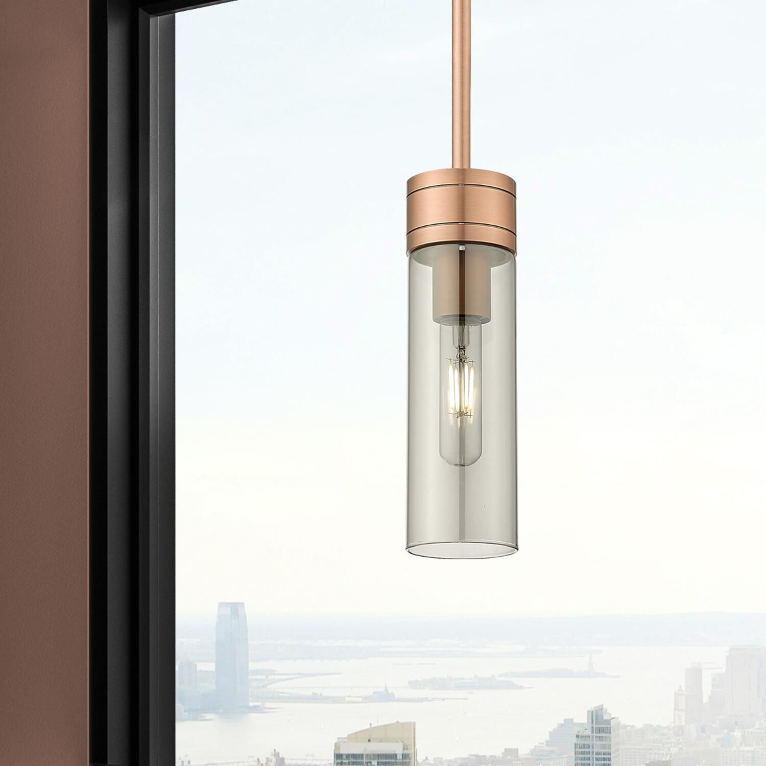 Shown in Antique Copper finish and Light Smoke glass